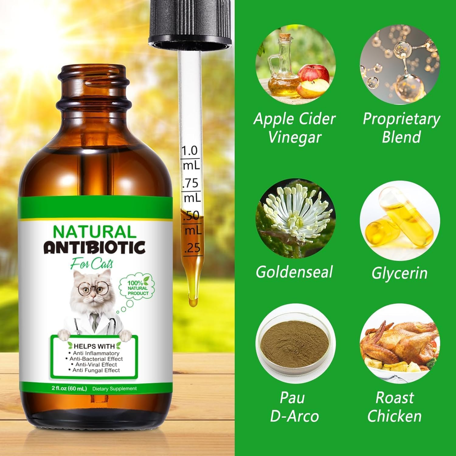 Natural Antibiotics for Cats 60Ml | All-Natural Cat Antibiotic Supplement for Allergy & Itch Relief | Supports Immune Health & Overall Wellness | Delicious Chicken Flavour image number 6