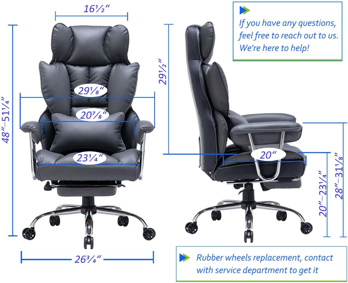 Efomao Desk Office Chair 400Lbs,Big and Tall PU Leather Computer Chair,Executive Office Chair with Leg Rest and Lumbar Support (Dark Grey) image number 2