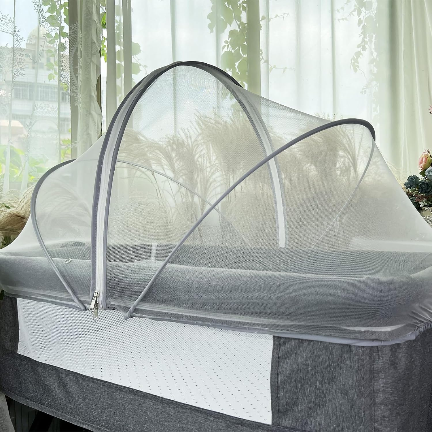 DUSHARKFUN Bassinet Cover Mosquito Net for Babies to Keep Insects/Bugs/Cats Out, Toddler Bassinet/Bedside Sleeper/Crib Net with Two-Way Zippers & Storage Bag, Breathable Mesh Holes, White - White image number 6