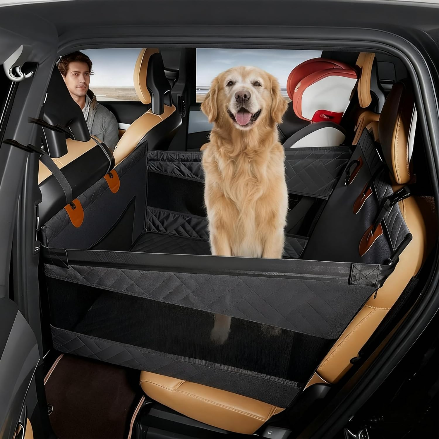 Dog Car Seat for Medium Dogs, Foldable Back Seat Extender for Dogs,Large Pet Car Seat Cover for Back Seat,Dog Hammock for Car Back Seat Pet Bed Mattress,Easy Clean for Cars (Black Large) image number 2