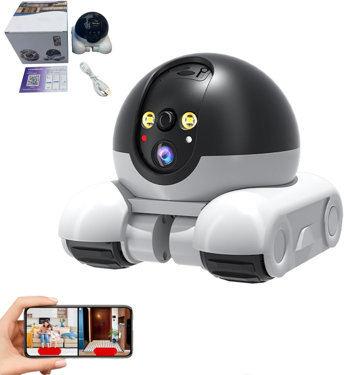 Blinky Bot Robot Camera &ndash; 1080P HD Pet Camera with 360&deg; View, Dual Lens, App Remote Control, Night Vision, 2-Way Audio, Indoor Mobile Wi-Fi Smart Robot (#A)