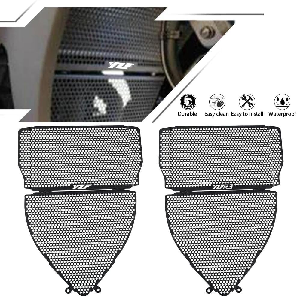 VEAEKNCFCB for Y&Amaha for YZFR3 YZF-R3 2015-2018 Parts Radiator Grille Guard Cover and Header Set Protector Motorcycle Radiator Guard Engine(Black No Logo) image number 6