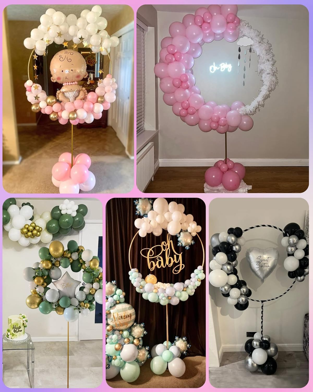 YALLOVE Metal round Balloon Column, 2.2 M Height Gold Hoop Arch Stand, Balloon Circle Frame Backdrop of Height Adjustable, Decoration for Birthday, Baby Shower, Anniversary, Wedding image number 2