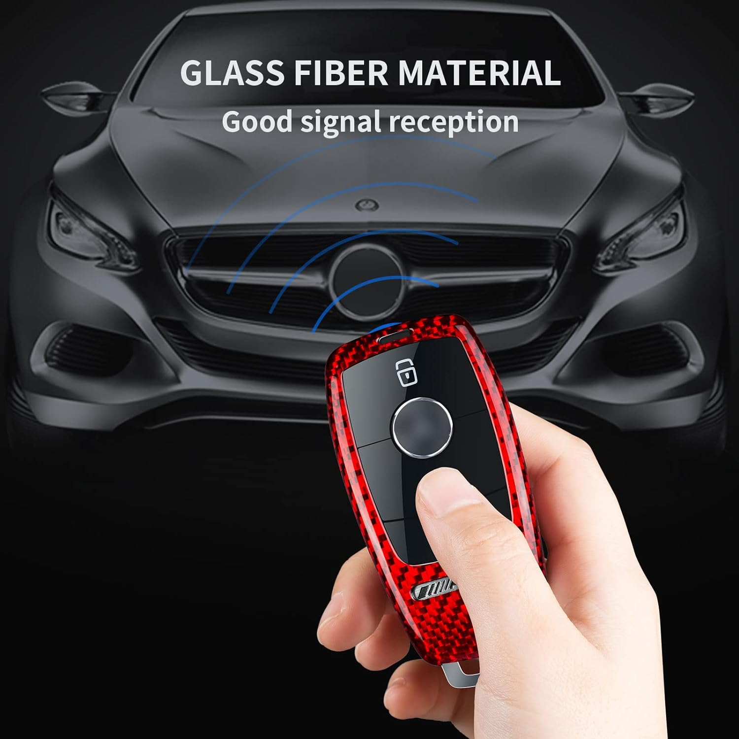 T-Carbon Real Glass Fiber Key Fob Cover for Mercedes Benz, T-Carbon Key Fob Protector Fits for Mercedes-Benz AMG A220 CLS Class E-Class E63S GLE 350 4Matic S-Class Remote Key Case (Red) (003-Bca-Red) image number 1