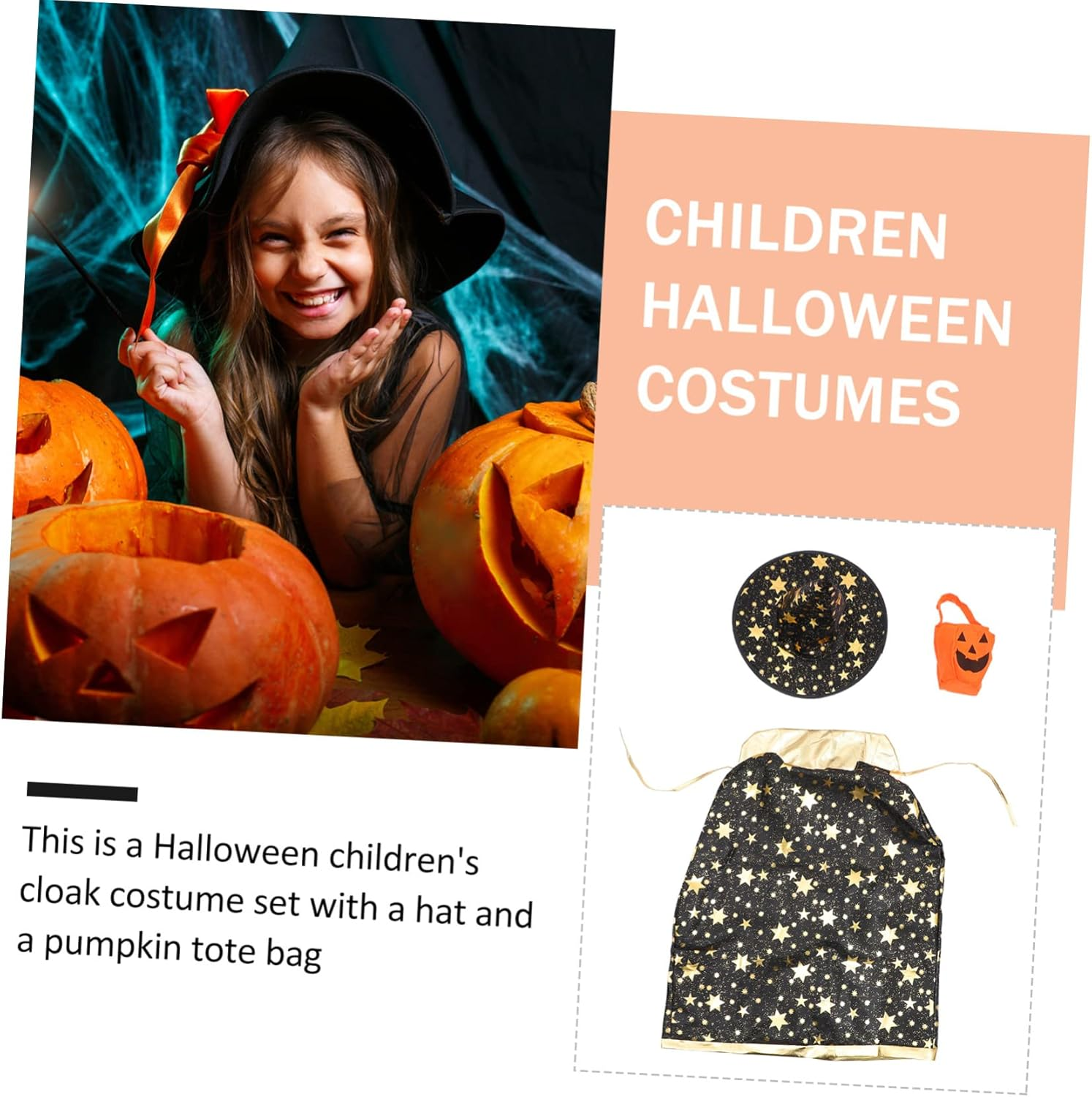 Halloween Party Wizard Cape Hat Witch Costume Boys and Girls Cosplay Unique Comfy image number 2