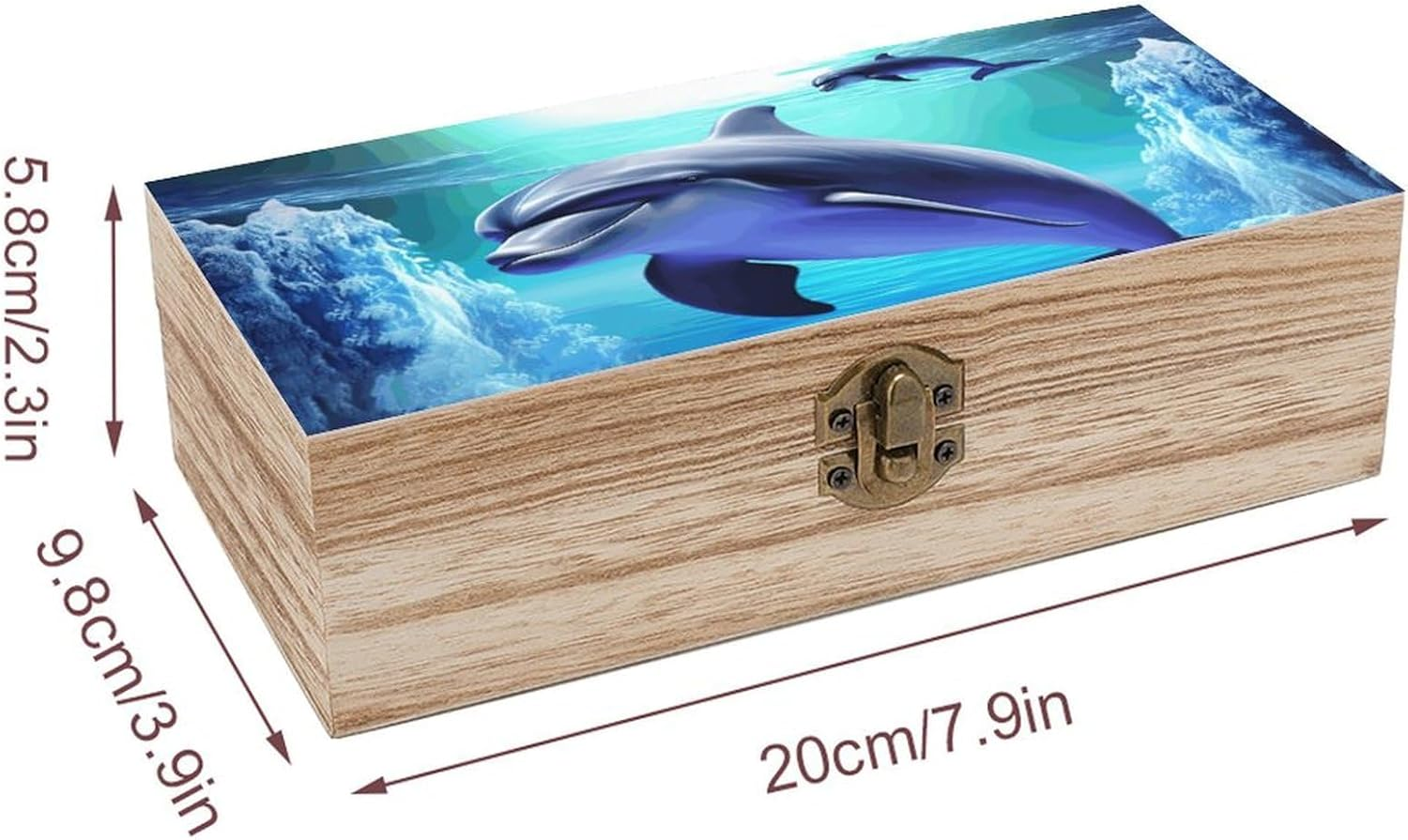 Dolphin Wooden Box Wood Wedding Keepsake Boxes with Lids Small Decorative Boxes Lightweight Wooden Memory Storage Box for Crafts Keepsakes Jewelry Photo Letter Storage image number 3