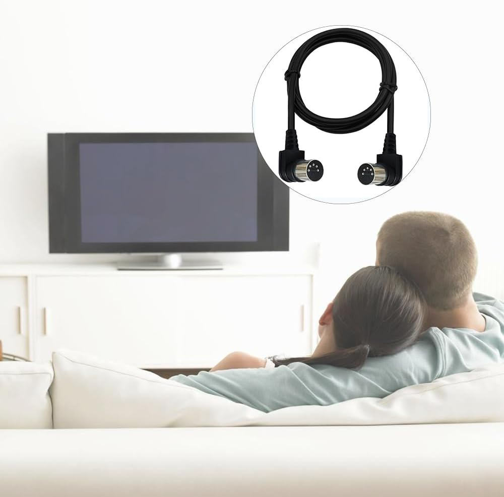 Double 90 Degree Right Angled MIDI Cable DIN Plug Socket Extension Cord Wire Male Din-5Pin Double 90 Degree MIDI 5Pin Cable for TV Surveillance Camera, Electronic Pianos (1.5M) image number 4