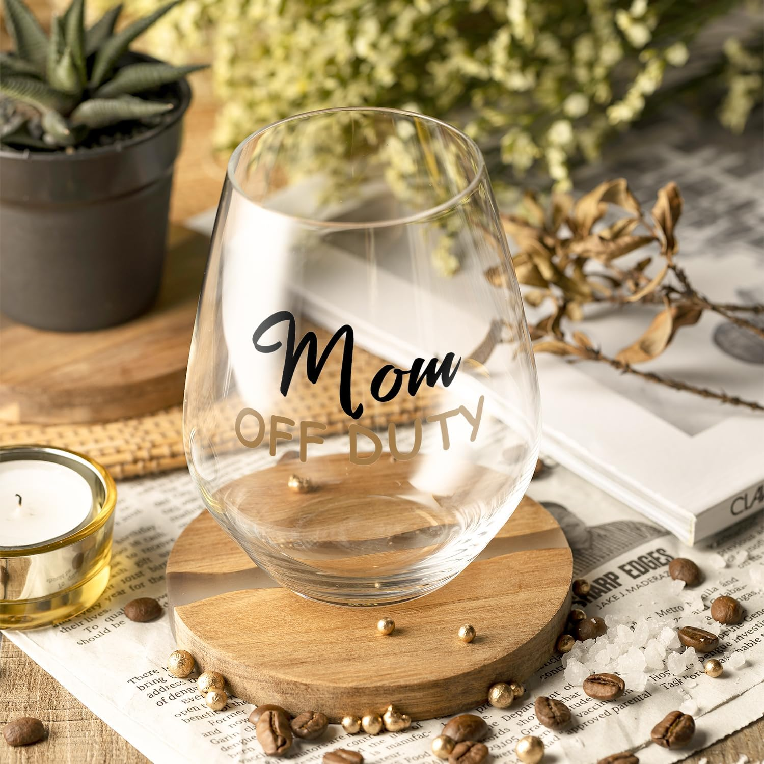 Fatbaby Mom Gifts Wine Glass,Funny Mother&rsquo;S Day Christmas Birthday Gifts for New Mom off Duty Stemless Wine Glass 15 OZ image number 1