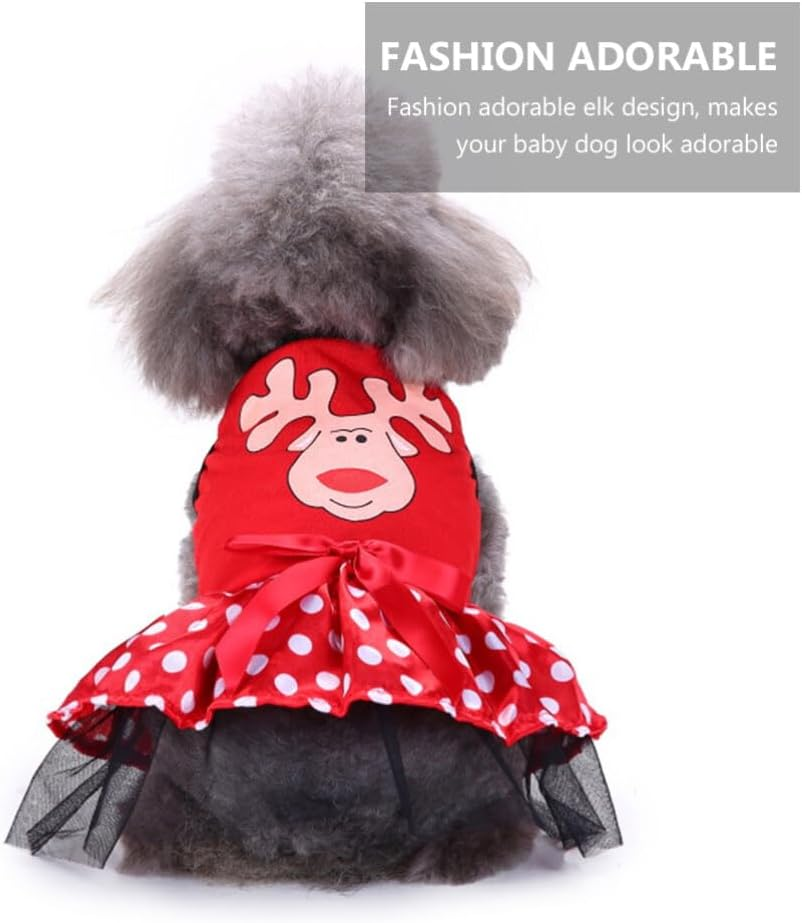 POPETPOP Reindeer Face Puppy Dog Dress Christmas Dog Costume Red Xmas Tutu Skirt for Pet Dogs (Size XL) image number 3