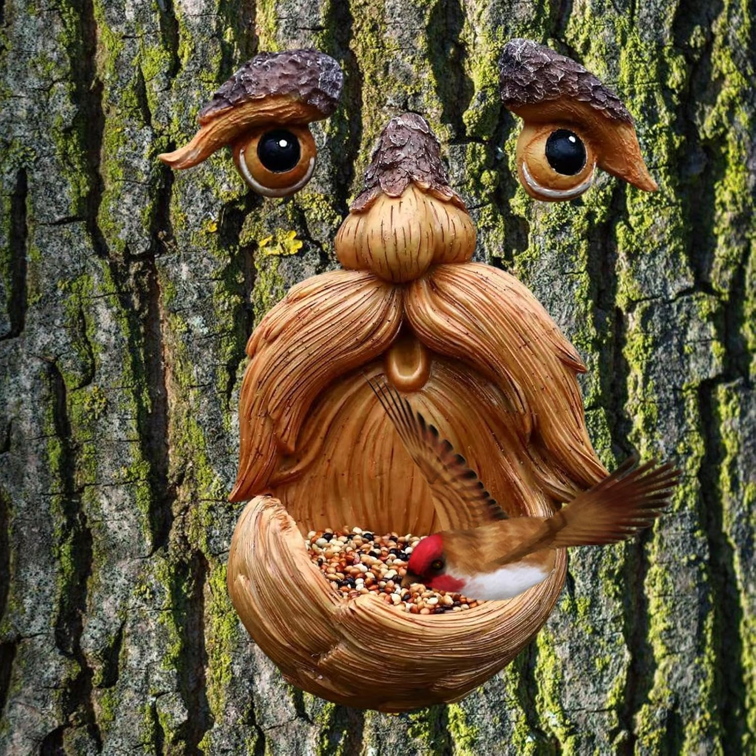 Outdoor Tree Bird Feeder, Tree Face Bird Feeder, Outdoor Tree Decorations, Yard Art Statues Whimsical Garden Decor for Halloween image number 4
