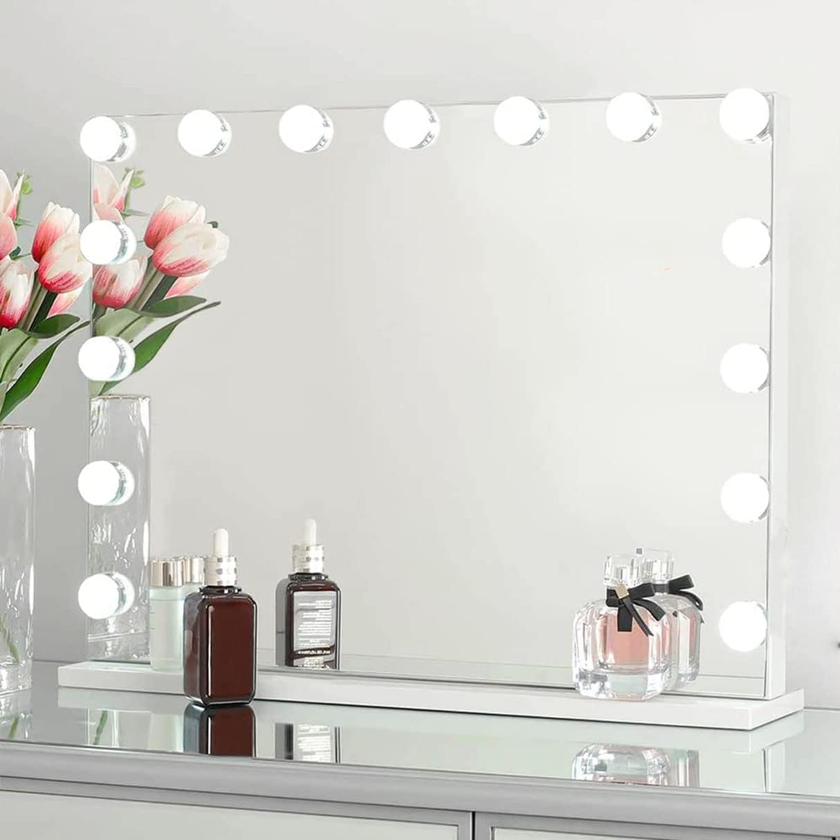 Skyteck Tabletop Makeup Mirror Large 100Cm X 70Cm Mirror Vanity Cosmetics LED 15 Bulbs Hollywood Makeup Mirror for Bedroom, Dressing Room ML-DS06 image number 1