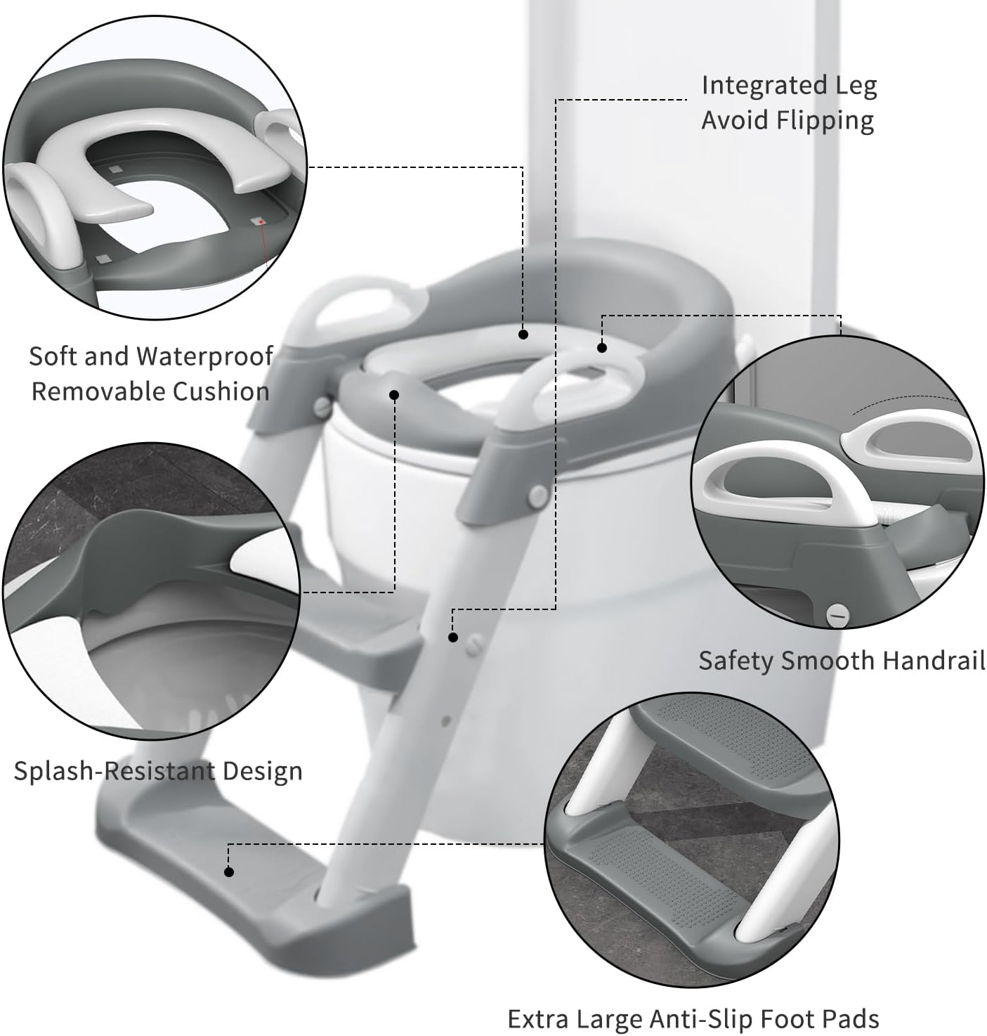 Potty Training Seat with Step Stool Ladder,Potty Training Toilet for Kids Boys Girls，Toddlers-Comfortable Safe Potty Seat with Anti-Slip Pads Ladder (Grey) - Blue image number 6