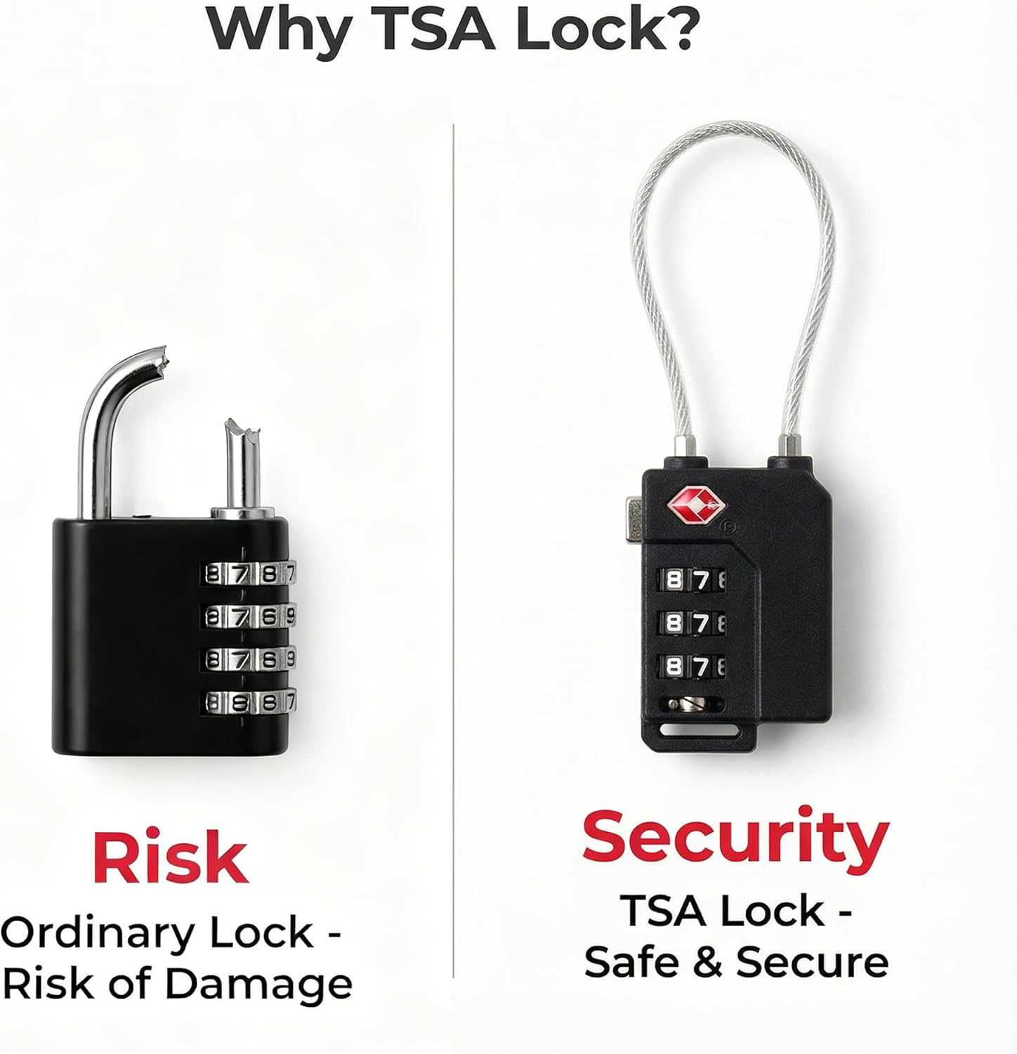 4 Pack TSA Approved Luggage Locks, Combination Travel Lock with Steel Cable for Suitcases, Bags, Backpacks &ndash; Black image number 6