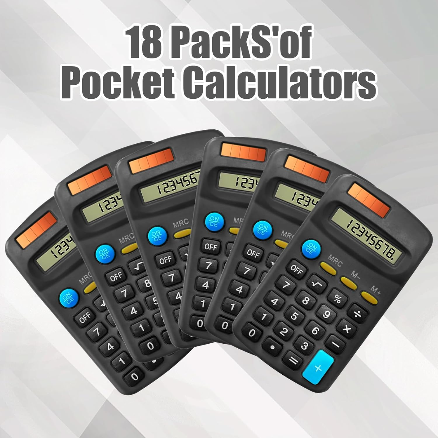 18 Pack Basic Calculators for Students, Pocket Calculator Bulk Classroom Mini Calculators Solar and Battery Dual Powered Handheld Calculator 8 Digit Display for Office School and Home Black - Black image number 3