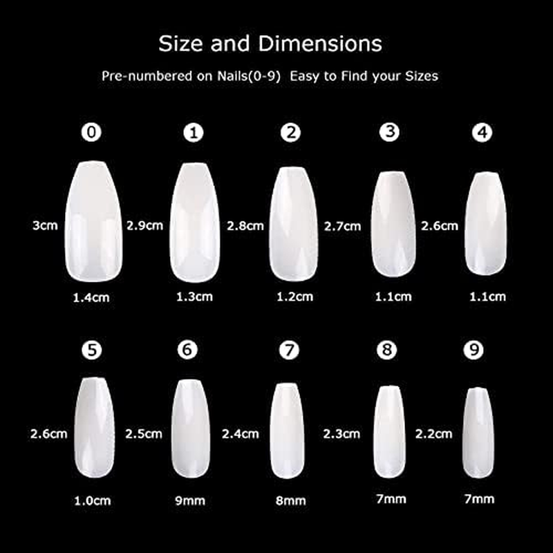 500 Pieces round Ballerina Full Cover Nails (Natural) with Storage Box and 2G Glue, Beauties Factory Natural Ballet False Nail Tips in 10 Sizes (Size 0-9) for Nail Salons DIY Extensions Design image number 3