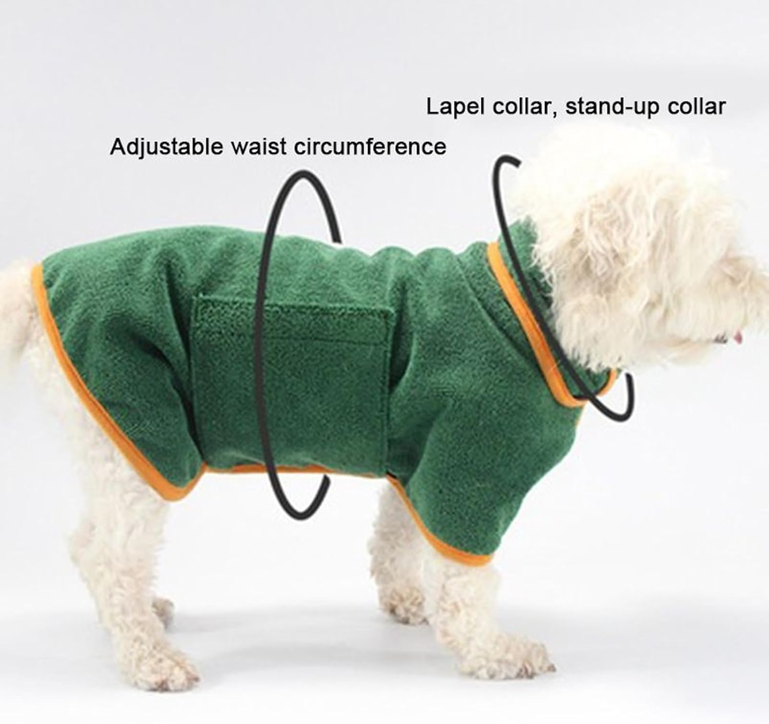 Microfibre Dog Bathrobe, Quick-Drying, Dog Bathrobe, Extra Absorbent, Adjustable Dog Drying Coat, for Medium Dogs, for Use after Bathing, Swimming, Rain, Green image number 2