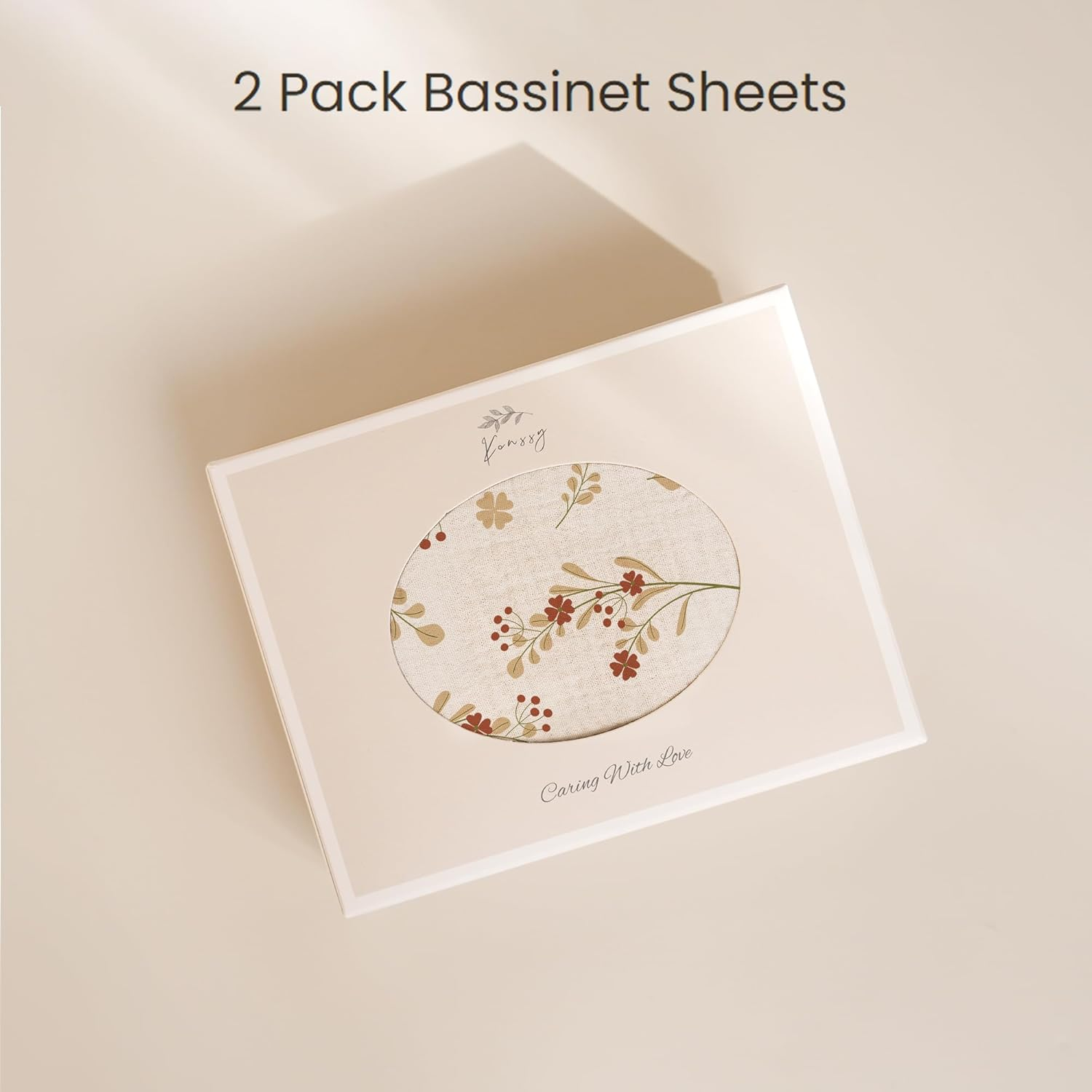 Konssy 2 Pack Muslin Fitted Bassinet Sheets for Baby Girl Boy, Soft Breathable Baby Bassinet Sheets Fit for Baby Bassinets, Cradle, Moses Basket Oval Rectangle Pad/Mattress (Chestnut, Floral) - Blossom,Cream image number 7