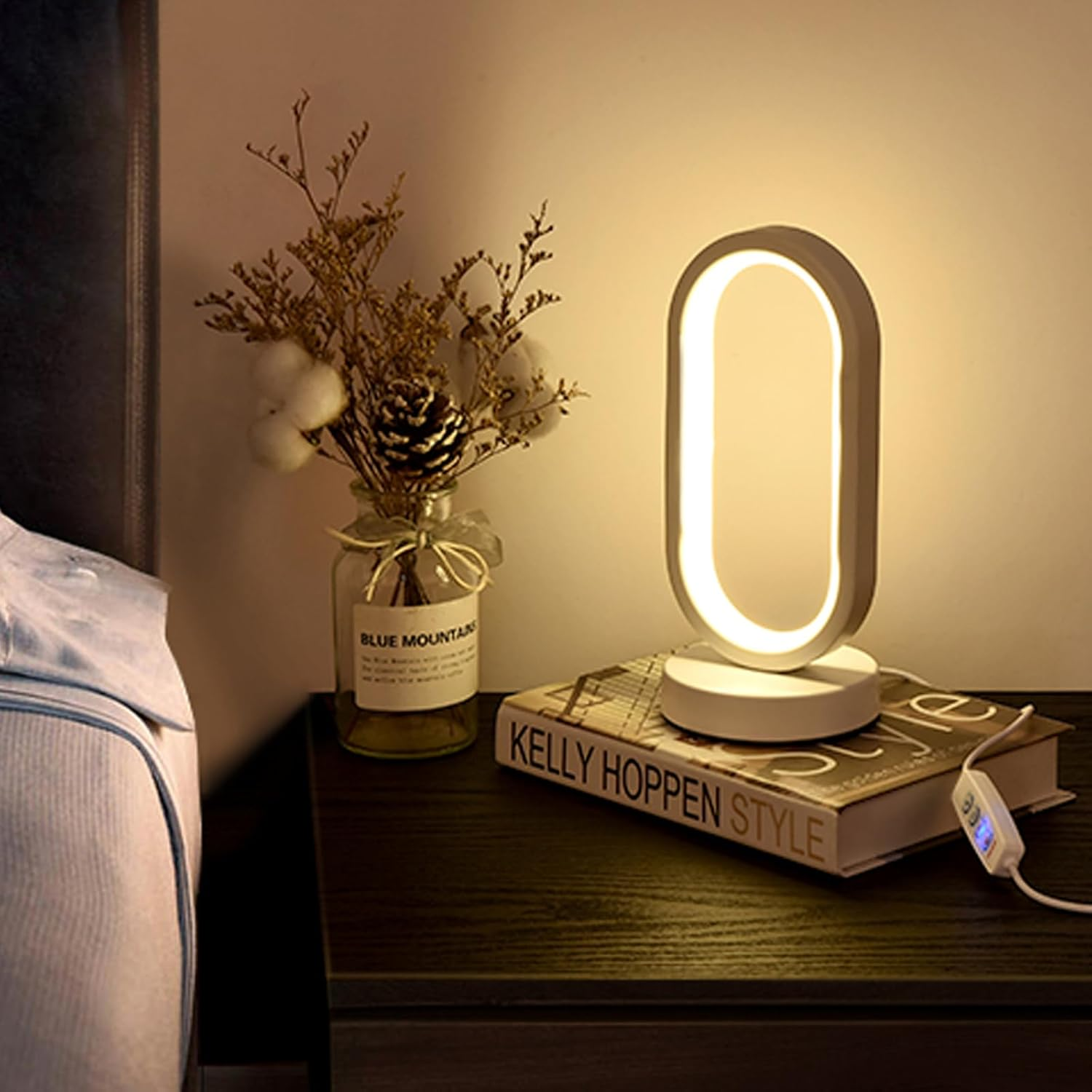 Small Modern Bedside Table Lamp, LED Oval Bedside Night Light, 3 Color Temperatures and 10 Brightness Levels, 8.6'' Desk Lamp for Bedroom, Living Room, Reading Lamp, Home Decoration, White image number 4