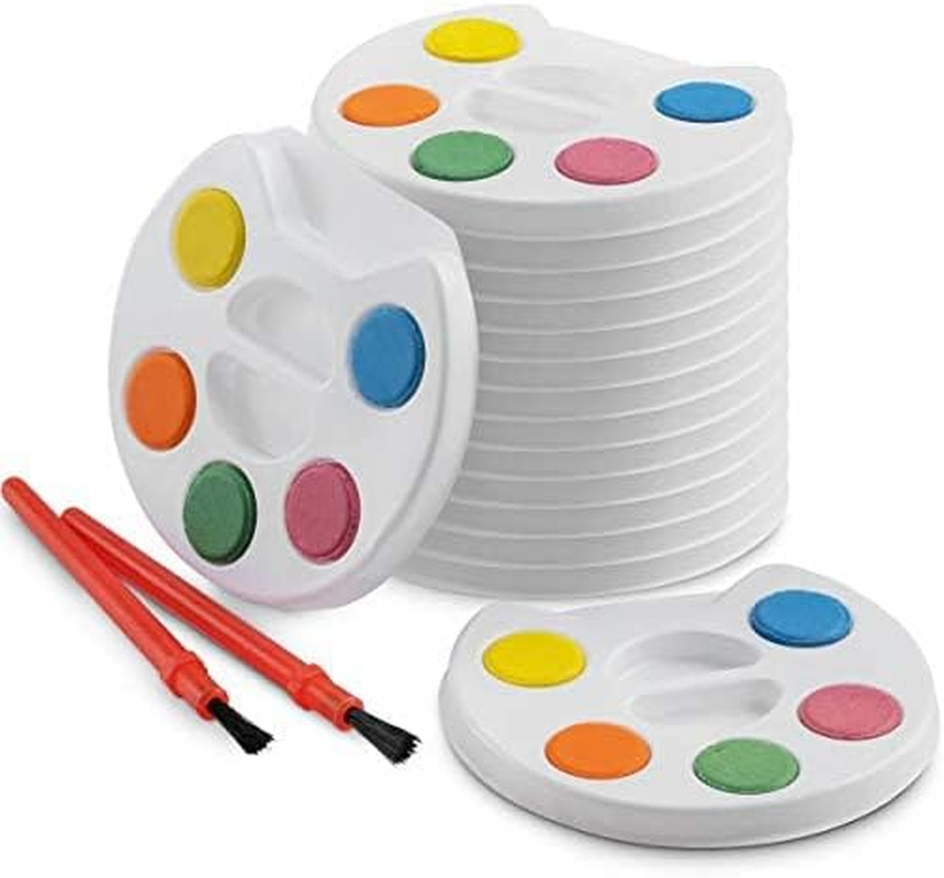 Bedwina Mini Watercolor Kids Paint Set - (Bulk Pack of 24) - 5 Water Color Paints, Palette Tray and Painting Brush, for Art Party Favors, Kids Prizes, and Paint Party Supplies image number 6