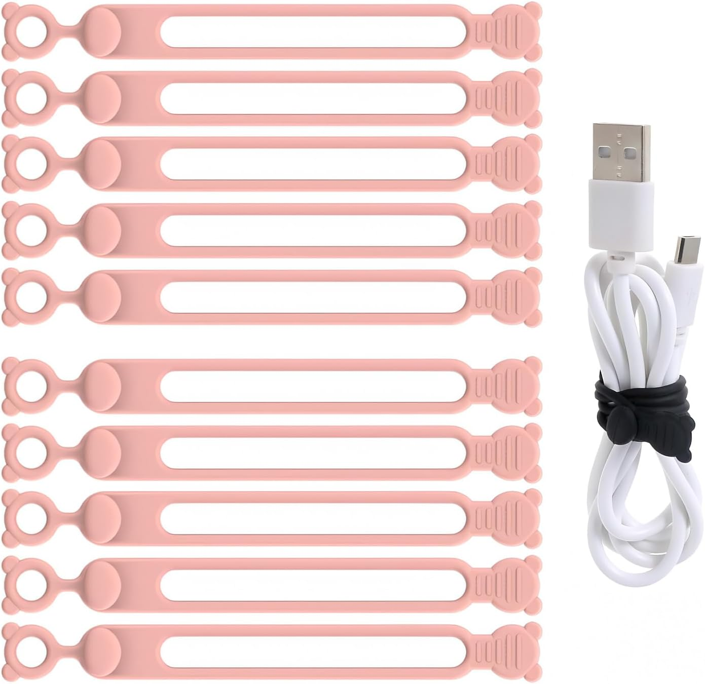 Silicone Cable Ties Straps Wire Organiser Reusable Fastening Cable Ties Cord Pack of 10 image number 1