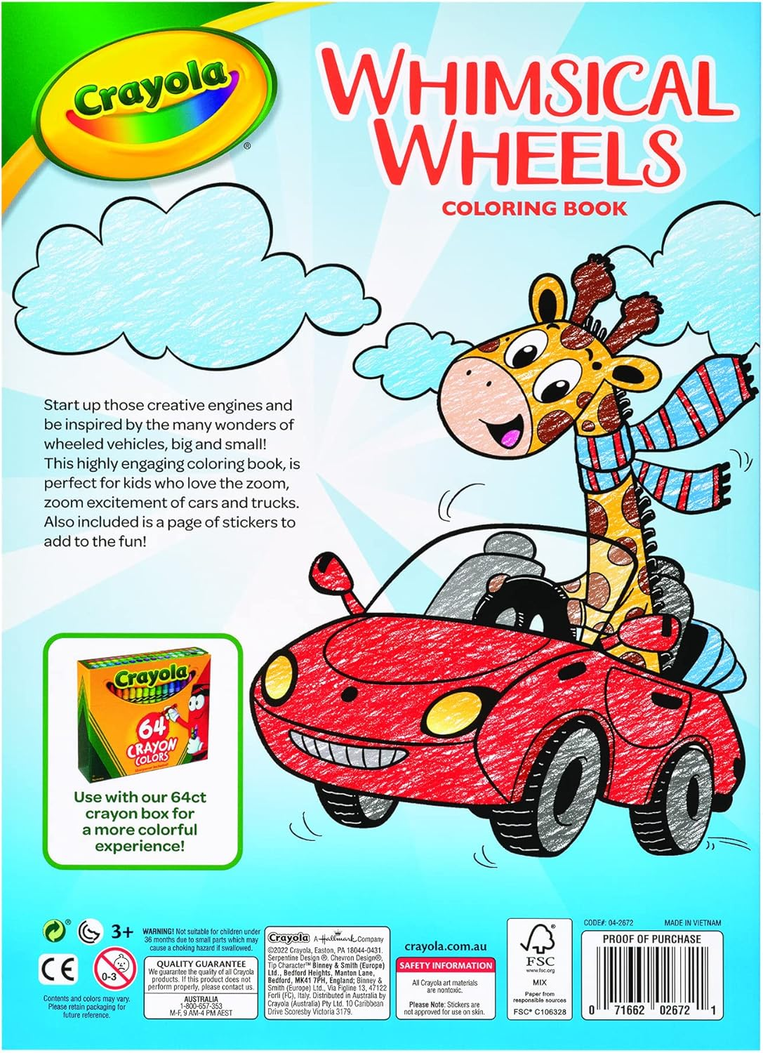 Crayola 96Pg Whimsical Wheels Coloring Book, Activity Pages Featuring Kids' Favourite Characters, Includes Stickers for Extra Fun (Pack of 3) image number 2