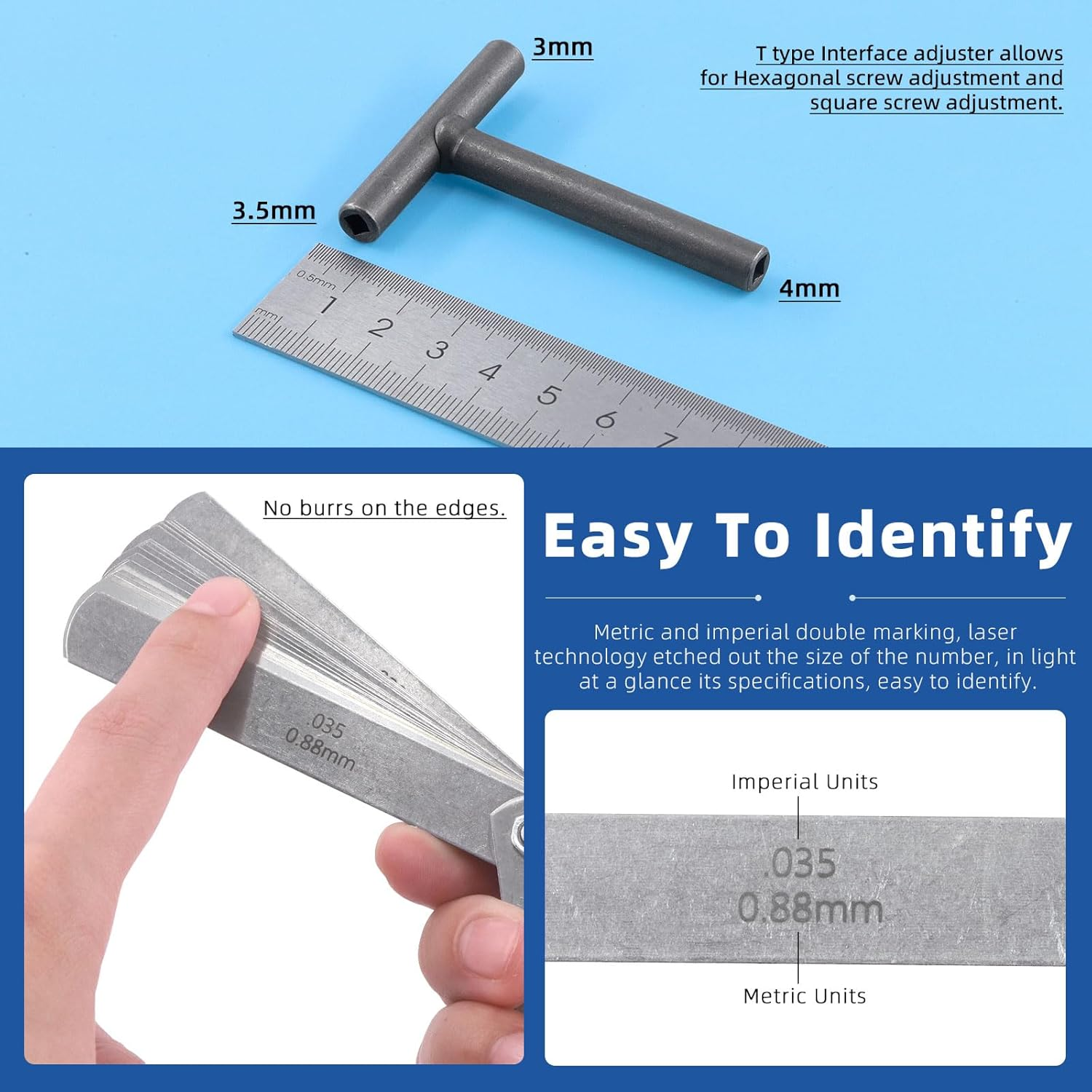 Glarks 5Pcs Motorcycle Engine Valve Screw Adjustment Tool Kit, 3Pcs 8Mm 9Mm 10Mm Engine Valve Screw Spanner Engine Valve Screw Wrench and Straight Feeler Gauge for Motor Engine Valve Screw image number 2