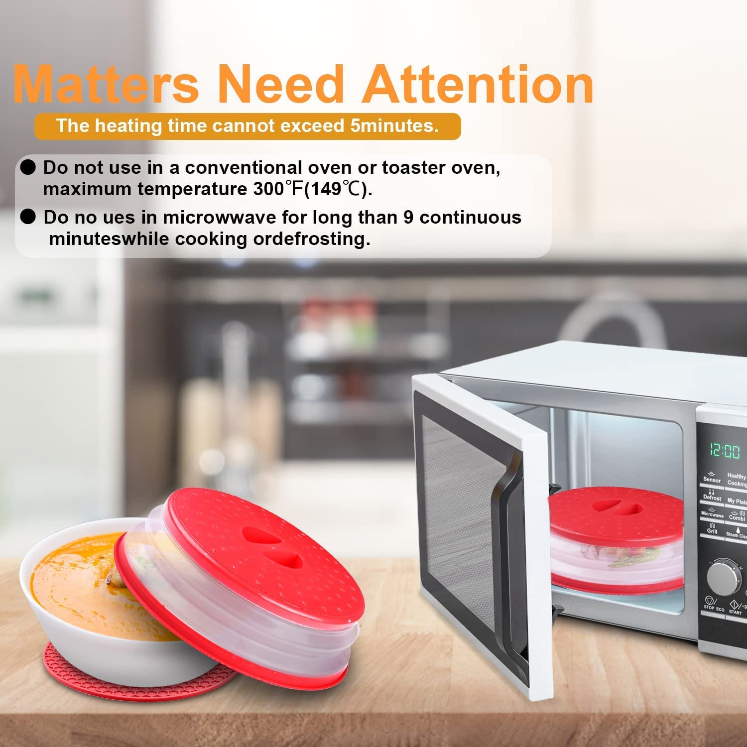 Vented Collapsible Microwave Splatter Cover,Food Cover,Colander Kitchen Gadget,Include Anti-Scald Silicone Mats,Dishwasher-Safe,Bpa-Freesilicone & Plastic（2Set Grey and Red) image number 2