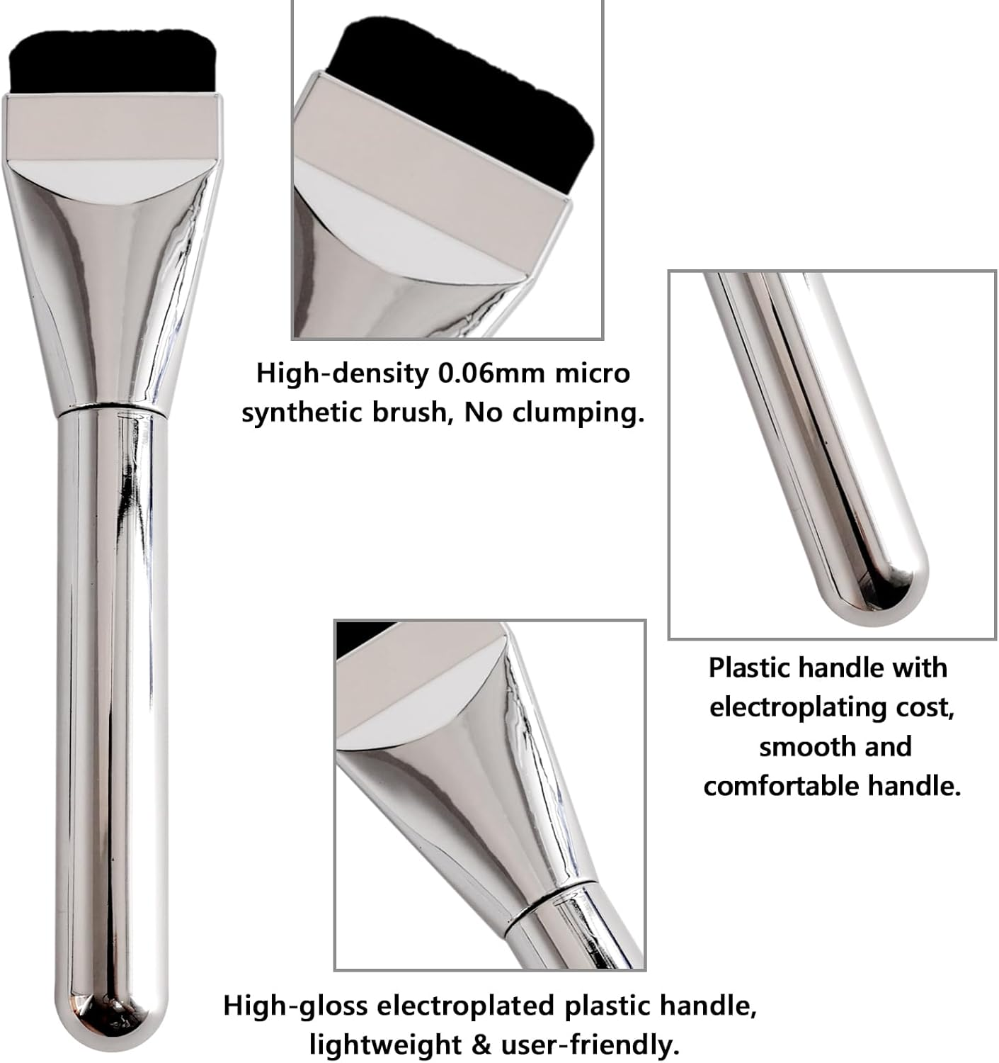 Wowled Pack of 4 Makeup Brush Set - Thin Flat Foundation Brush, Makeup Sponge Cosmetic Puff, Stainless Steel Mixing Palette & Spatula - Smooth & Flawless Application (Silver, Pack of 4 Pieces) image number 3