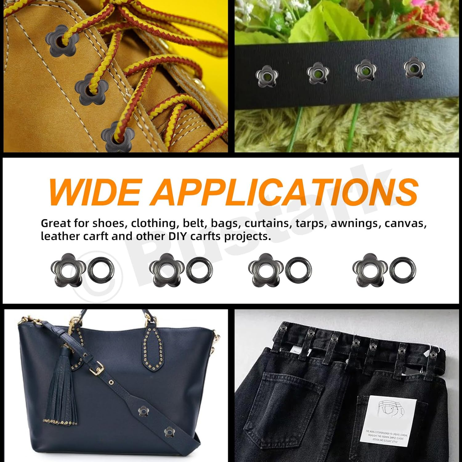 Rustark 200Pcs 5Mm Black Flower Eyelet Grommets Assortment Kit Floral Metal Eyelets Grommets Flower Shaped Craft Eyelets Findings for Shoes Clothes Leather DIY Craft image number 6