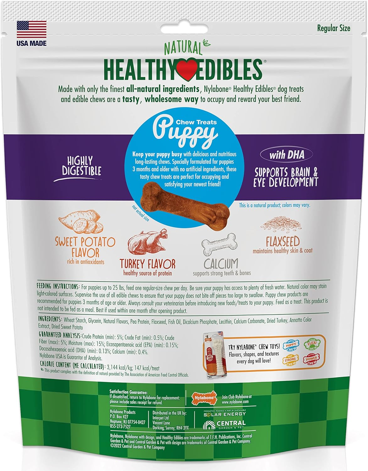 Nylabone Turkey and Sweet Potato Flavor Healthy Edibles Puppy Chew Treats 376 G (Pack of 8) image number 2