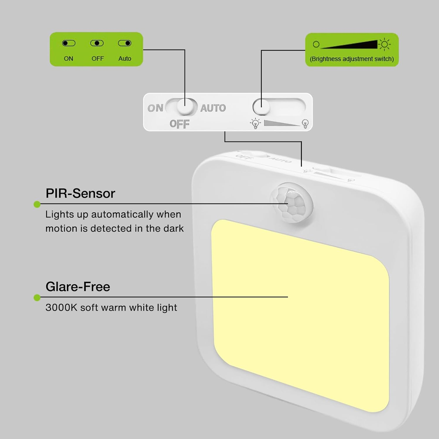 Dimmable Night Light Plug-In, Motion Sensor Plug in to Wall Night Light 3000K 2 Pack with on off Auto Switch Adjustable Brightness for Hallway Bedroom Kids Room image number 5