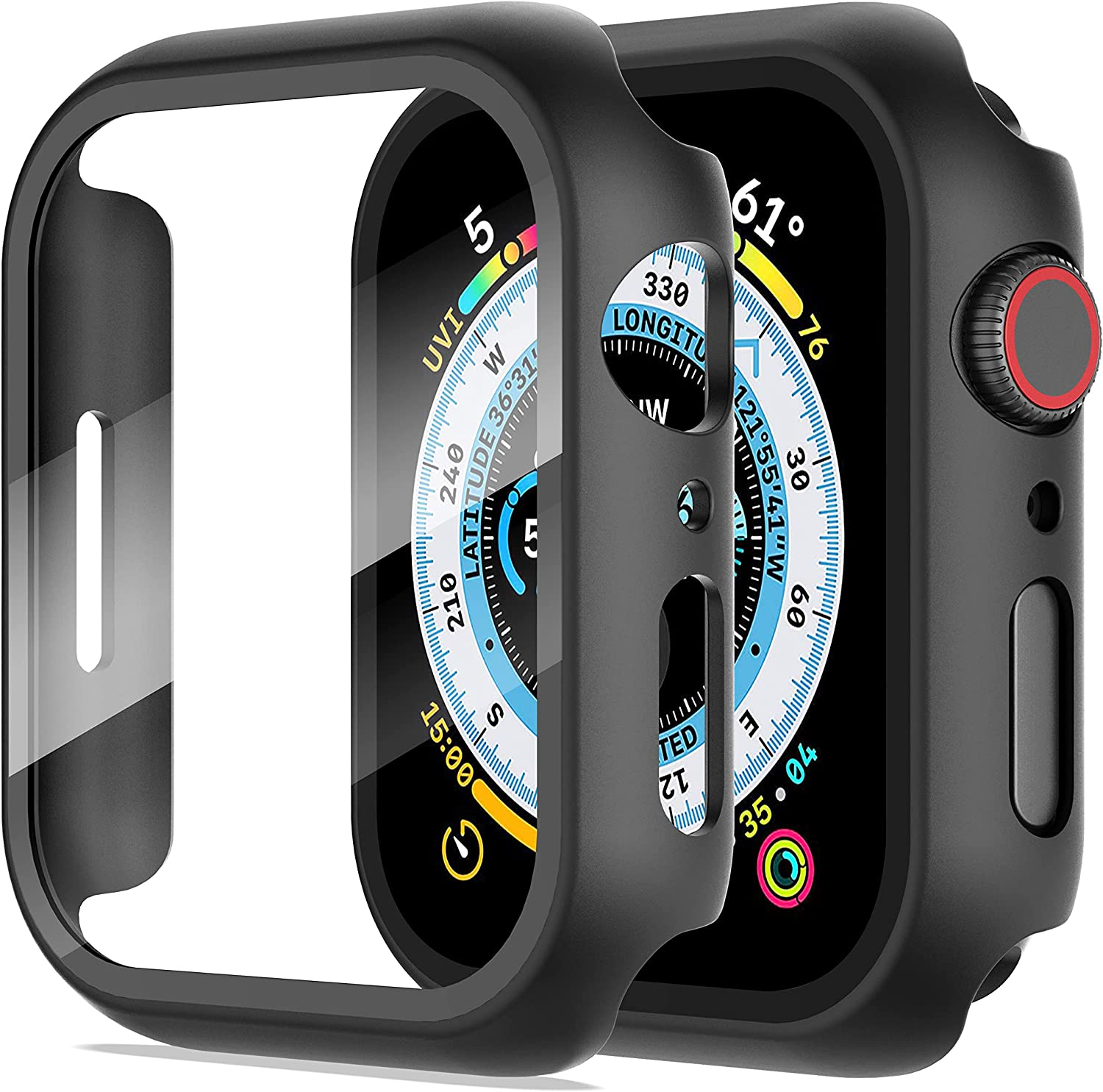 Diruite 2-Pack for Apple Watch Series 9/8/7 41Mm Screen Protector Case, All-Around HD Tempered Glass Ultra-Thin PC Hard Matte Protective Cover - Black image number 1