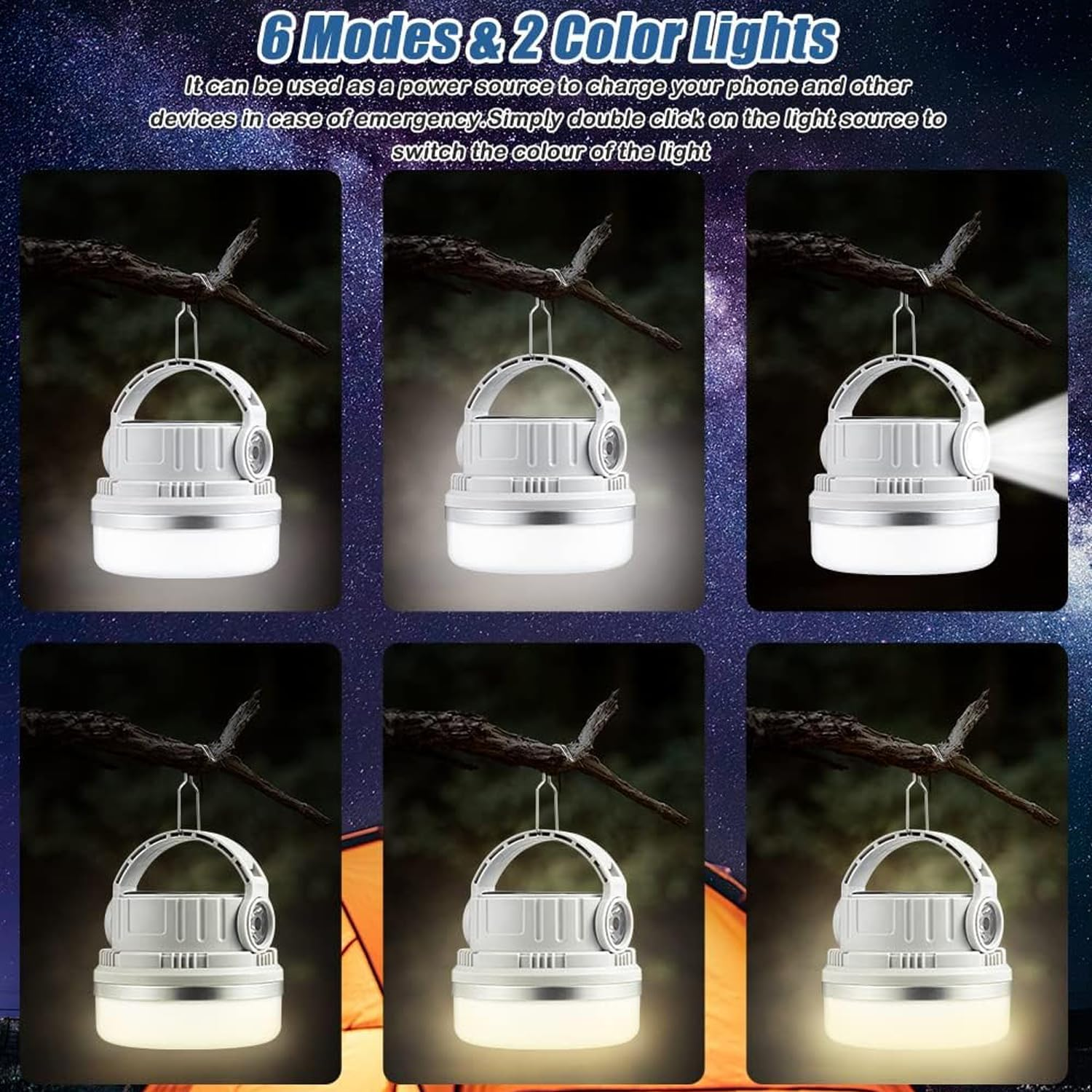 Daybreakaura Solar Camping Lantern, 1800LM USB Rechargeable Solar Camping Light with 6 Modes and 3000Mah 20H～45H Hanging Rechargeable Outdoor Solar Lanterns Ten Light for Power Outages Emergency, Hiking, Power Outages, Hurricane image number 6