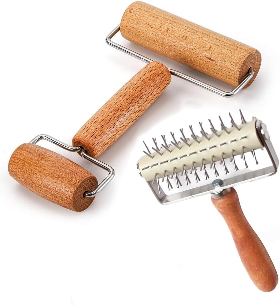 Dough Roller & Dough Docker,Baking Roller Pin Set,Hole Maker Puncher Rolling Pin Set,Baking Tools,Dough Cutter and Pin,For Pizza, Cookie, Pie, Pastry, Bread, Crust image number 6