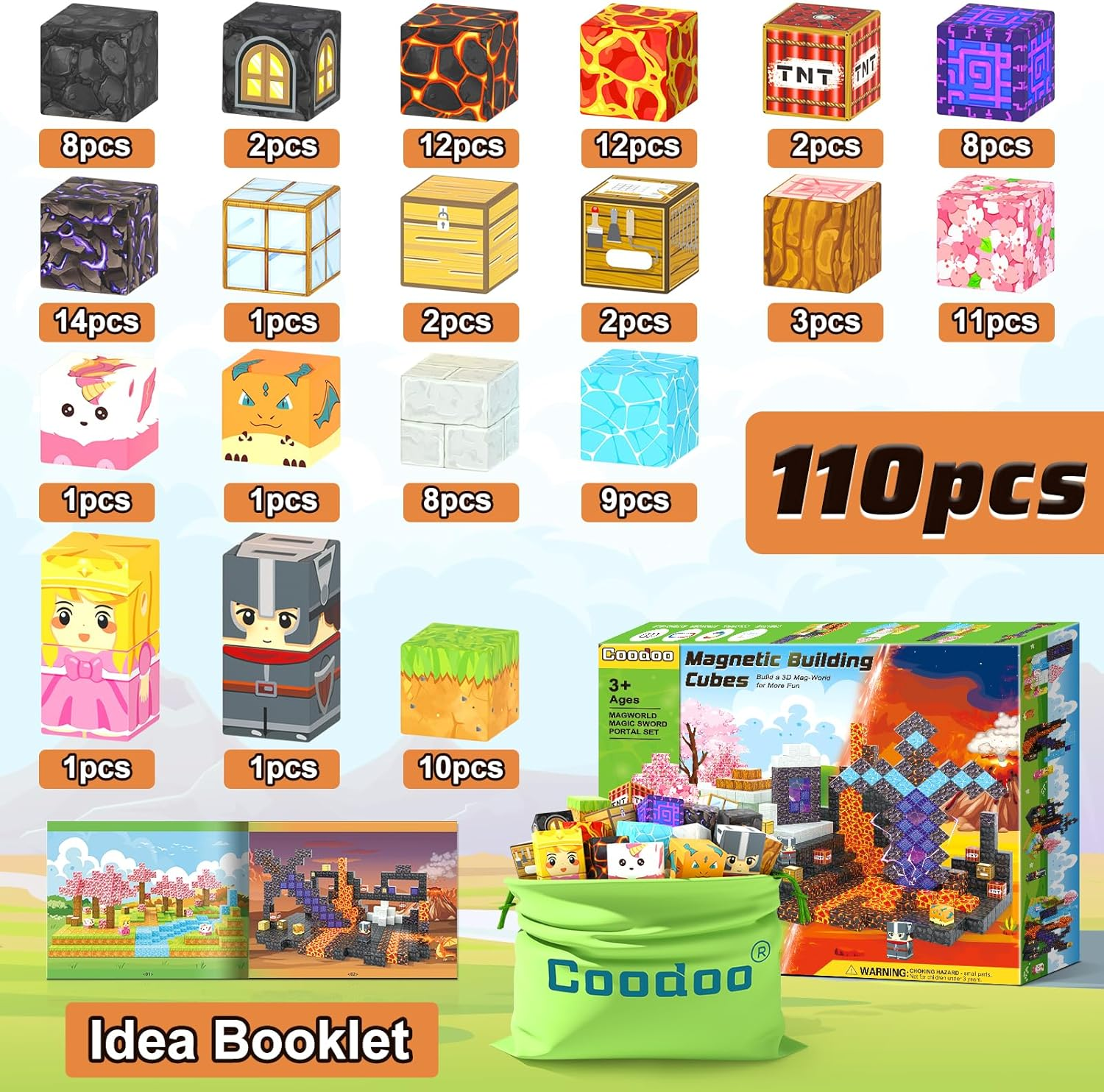 110PCS Magnetic Blocks - Build Mine Magnet World Magic Sword Portal Set, Magnet Kids Toys for Boys & Girls Age 3-5 4-8 5-7, STEM Magnetic Tiles Building Games Sensory Outdoor Toddler Toys image number 4