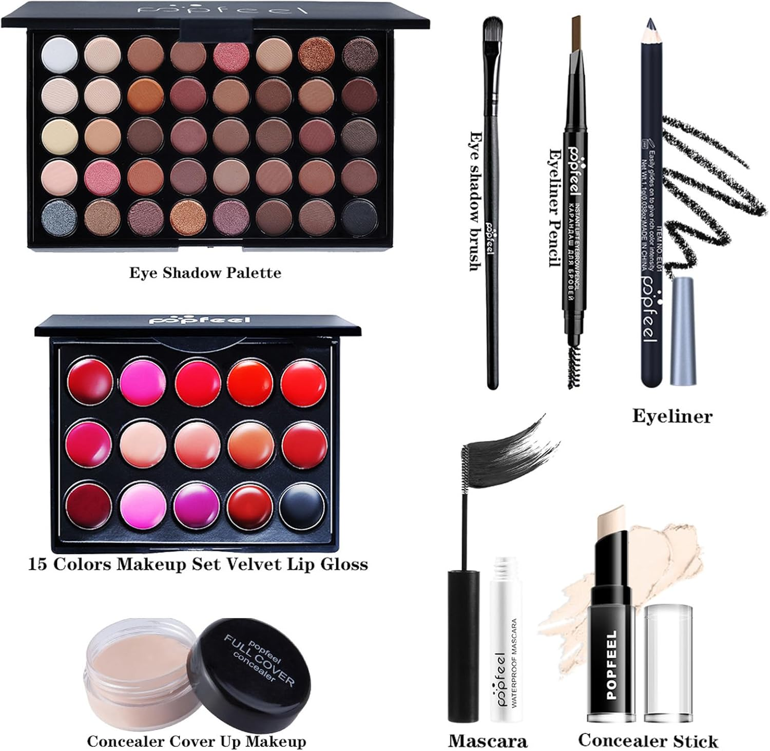 Volksrose Makeup Kit for Women Full Kit, Multipurpose All in One Makeup Gift Set with Eyeshadow Palette Lipstick Concealer Blush Mascara Eyeliner Face Powder Lipgloss Brush image number 2