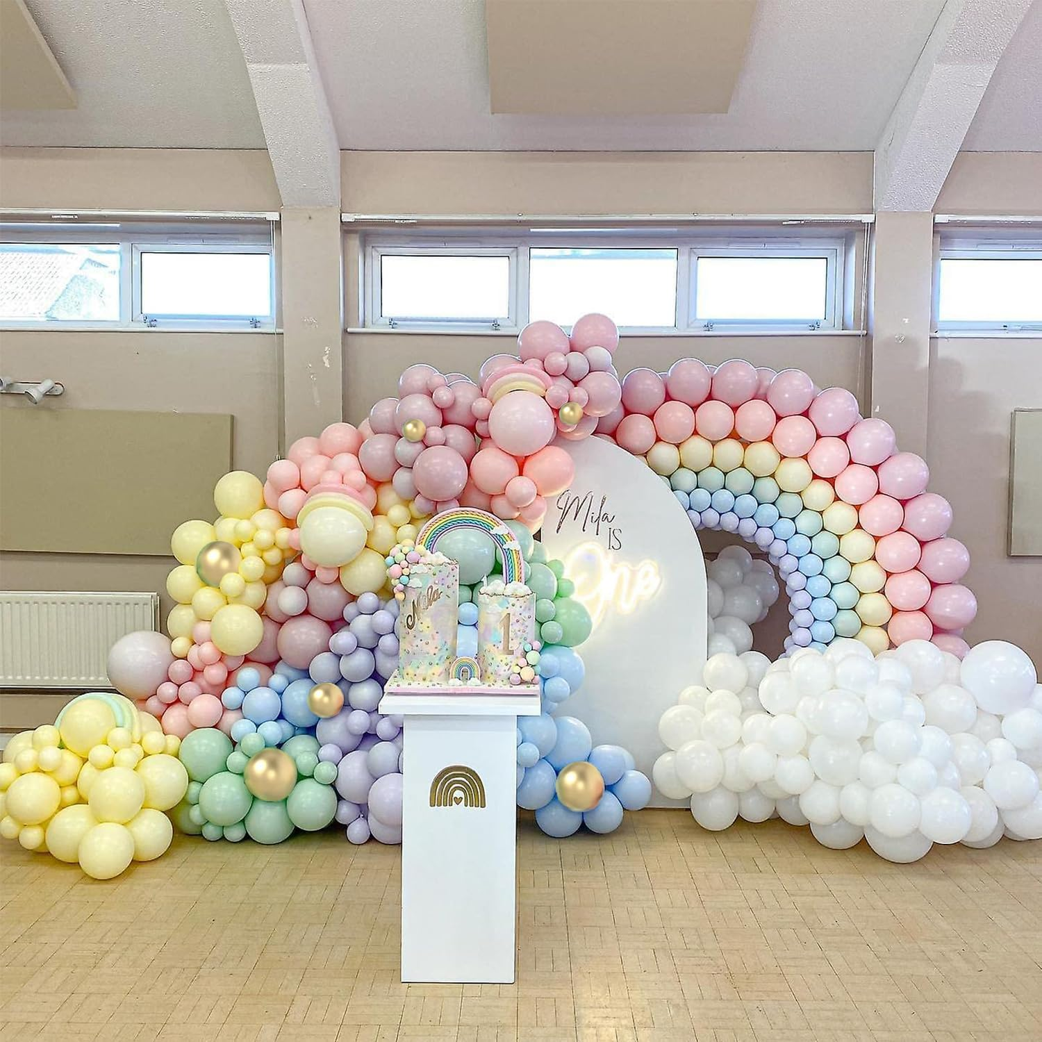 Pastel Balloon Arch Kit, 118Pcs Macaron Balloon Garland Kit Gold Confetti Metallic Rainbow Balloons for Birthday Baby Shower Wedding Bridal Engagement Anniversary Colorful Party Decorations - White And Silver image number 2