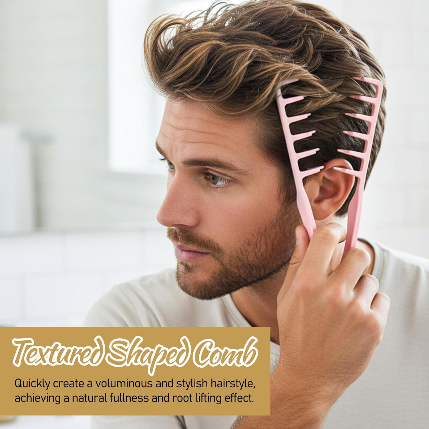 Ptwola 2 Pcs Texture Comb Volumizing Wide-Tooth Hair Styling Comb Men'S Fluffy Texture Styling Combs Fringe Parting Brush with Textured Grip Hair Stylings Appliances for Women Men Most Hairtypes