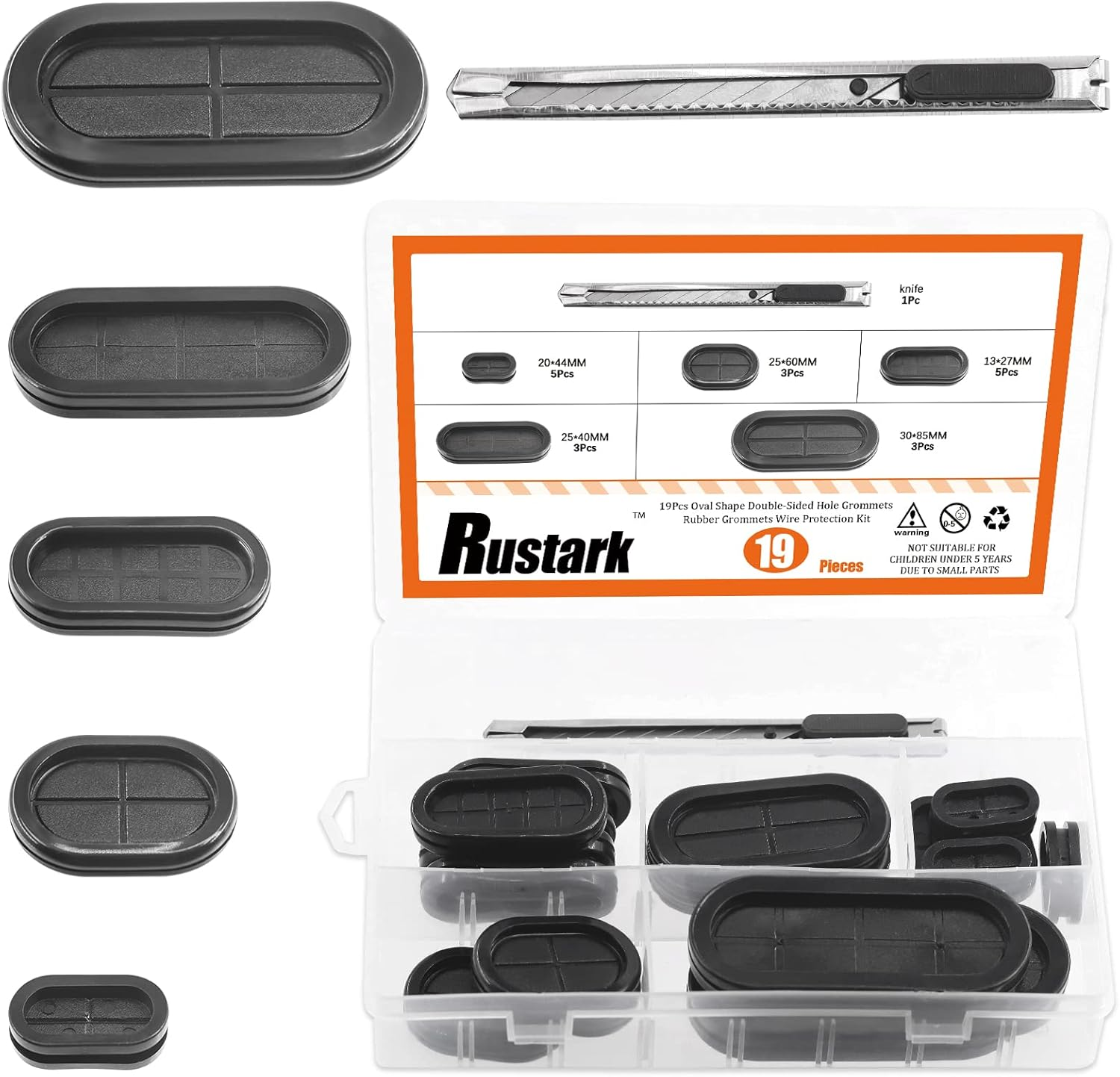 Closed Rubber Grommet Assortment Kit Double Sided Rubber Grommets Hole Plug for Wire Protection Electrical Appliance Cable Drill Hole Firewall (Black, 20Pcs Oval Grommet Kit) image number 3