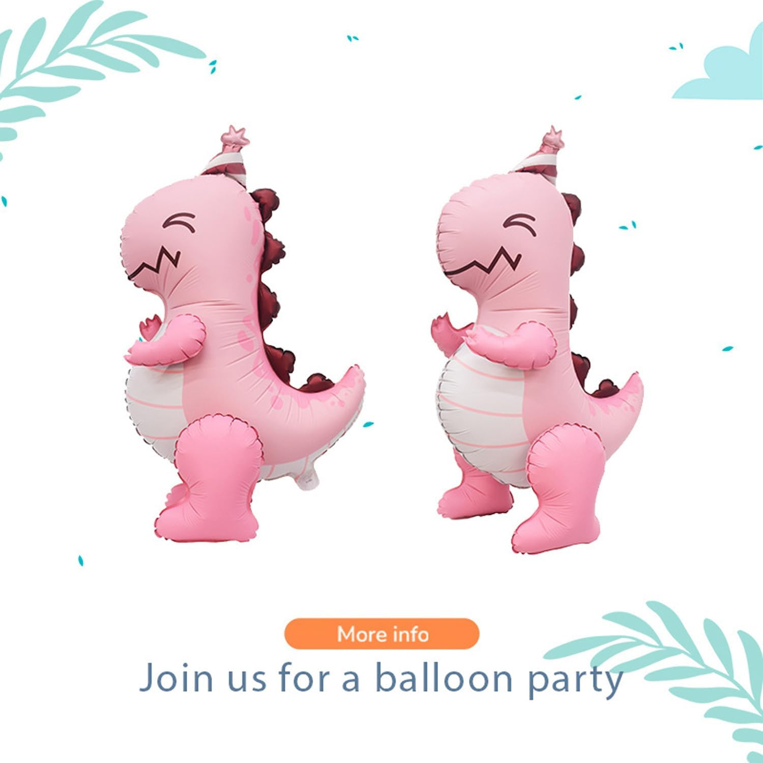 Large 3D Walking Dinosaur Balloon, Inflatable Dinosaur Giant Self Standing Dino Balloons 31Inch Pink Foil Balloons for Dinosaur Birthday Party Supplies Decorations(Pink) image number 2