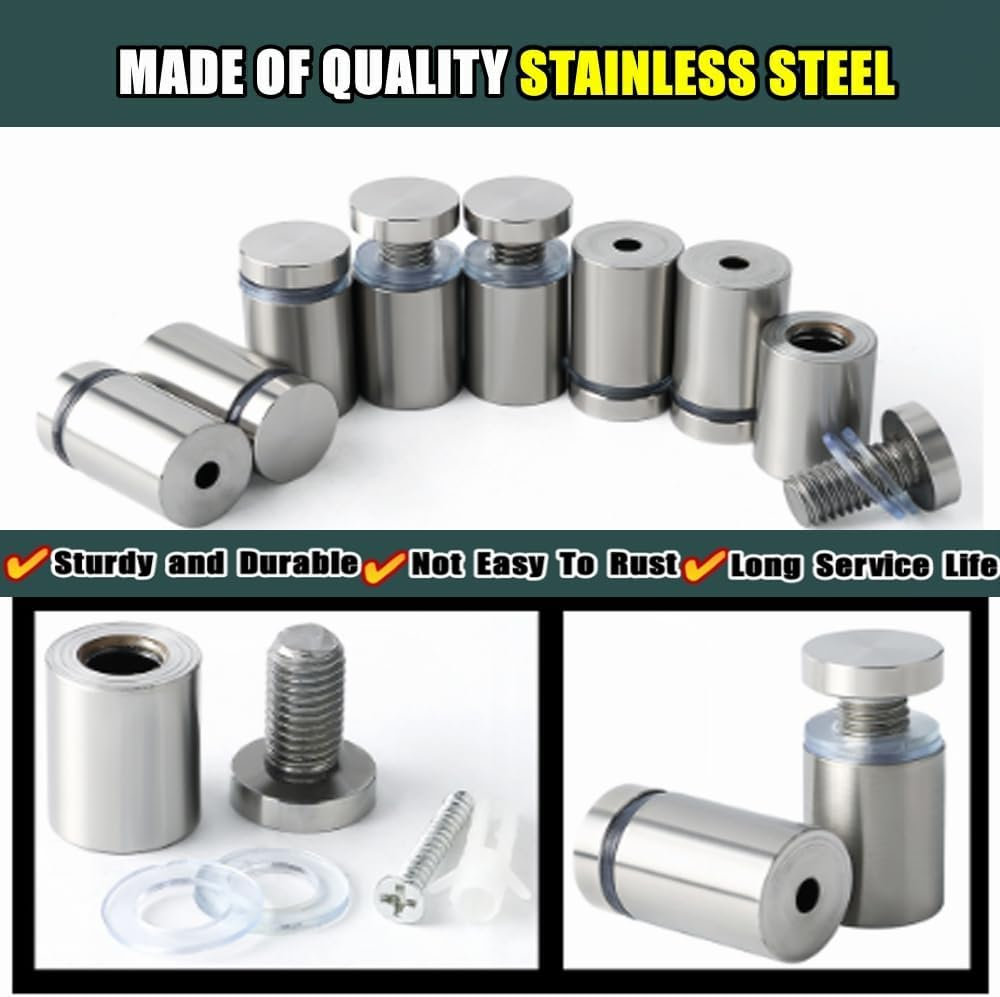 Alise 3/4"X1" Sign Standoff Screws,Wall Mount Glass Standoff Advertising Nail for Hanging Acrylic Picture Frame Glass Acrylic Signs,Stainless Steel Sign Mounting Bracket Hardware,Brushed,Pack of 8 - Black image number 4