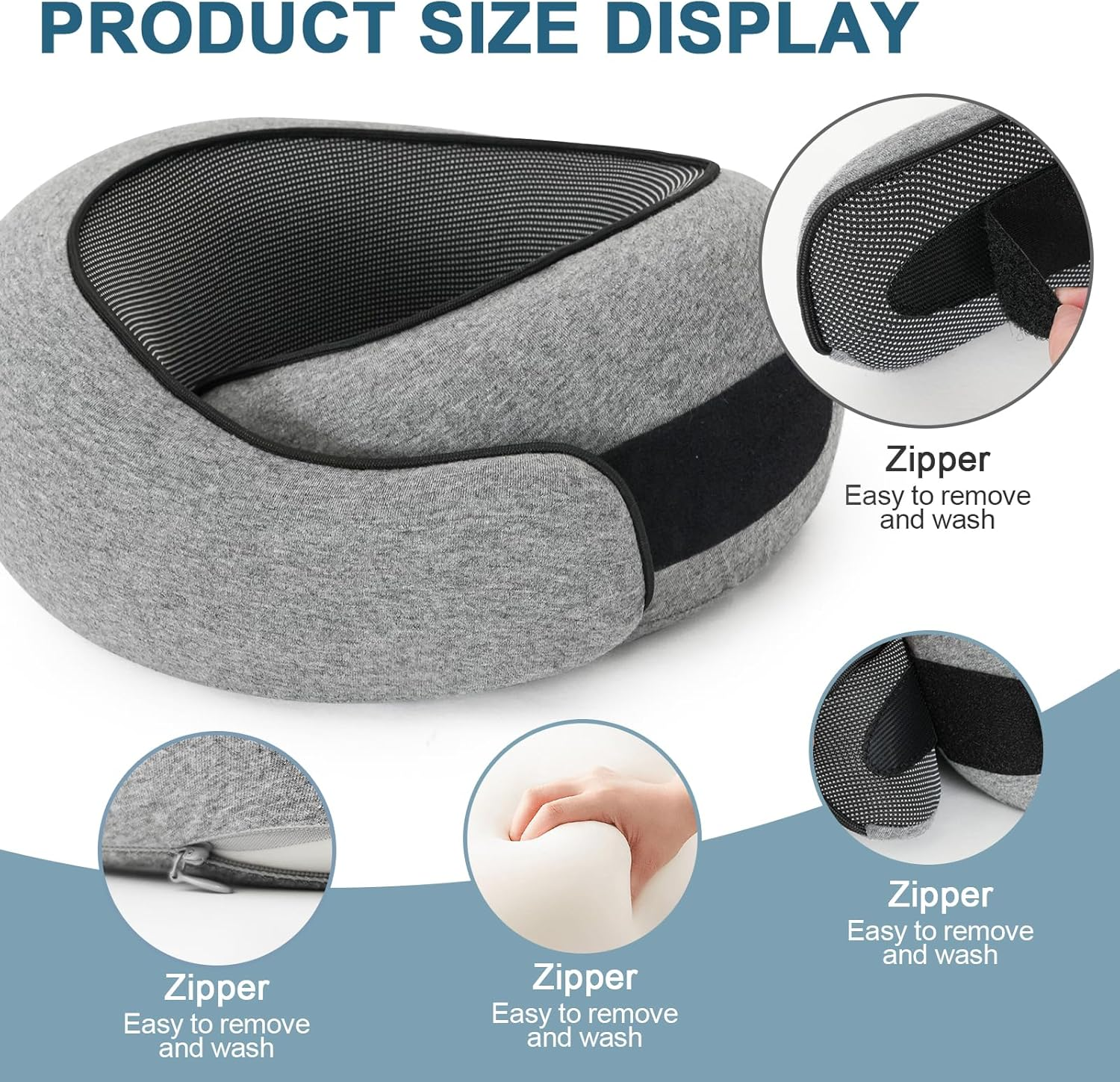 Travel Neck Pillow, Memory Foam Travel Neck Pillow for Airplanes, 360&deg; Support Stowable Pillows for Sleeping, Airplane Travel Kit with 3D Contoured Eye Masks, Earplugs, and Storage Bag (Grey) - Black image number 5