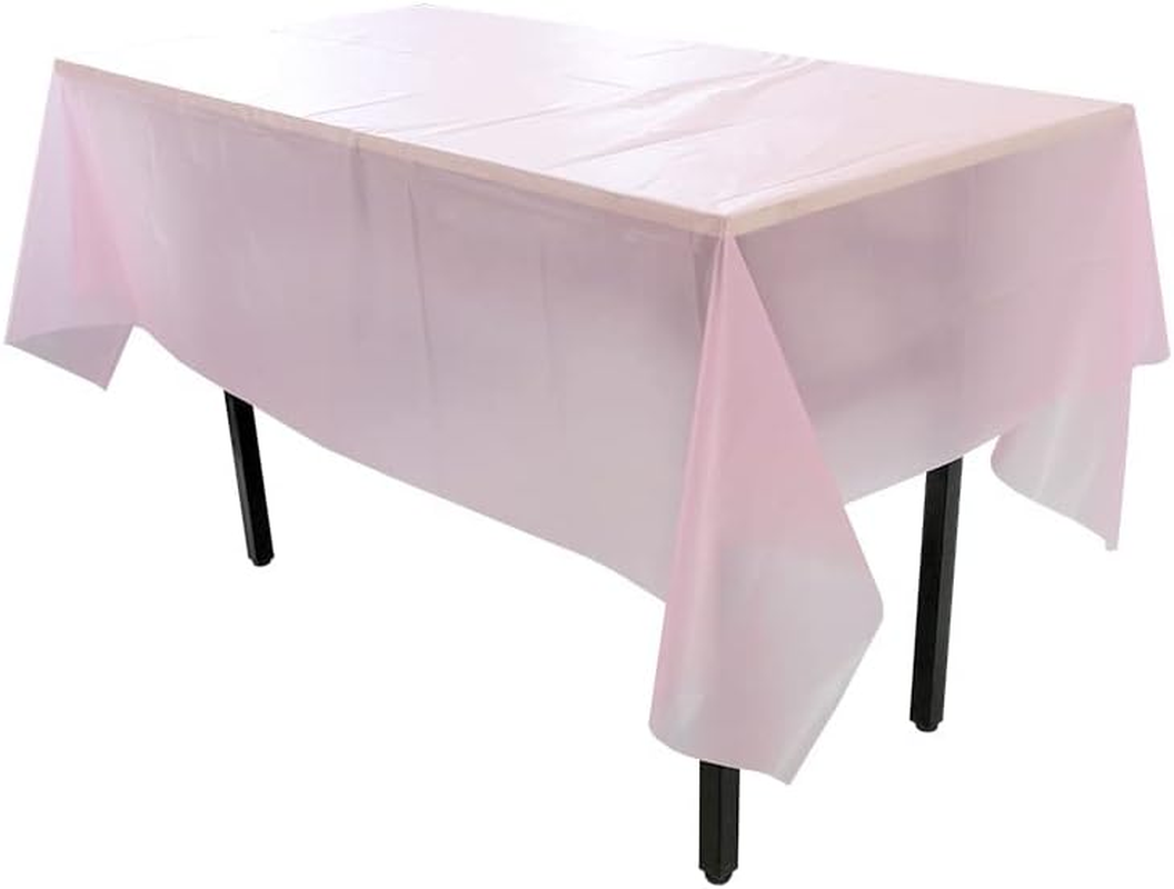 Aoozleny Premium Disposable Plastic Tablecloth (54 X 72 Inches), Decorative Rectangle White Table Cover for Wedding, Party, Banquet [5 Pack] (Pink) - White image number 4