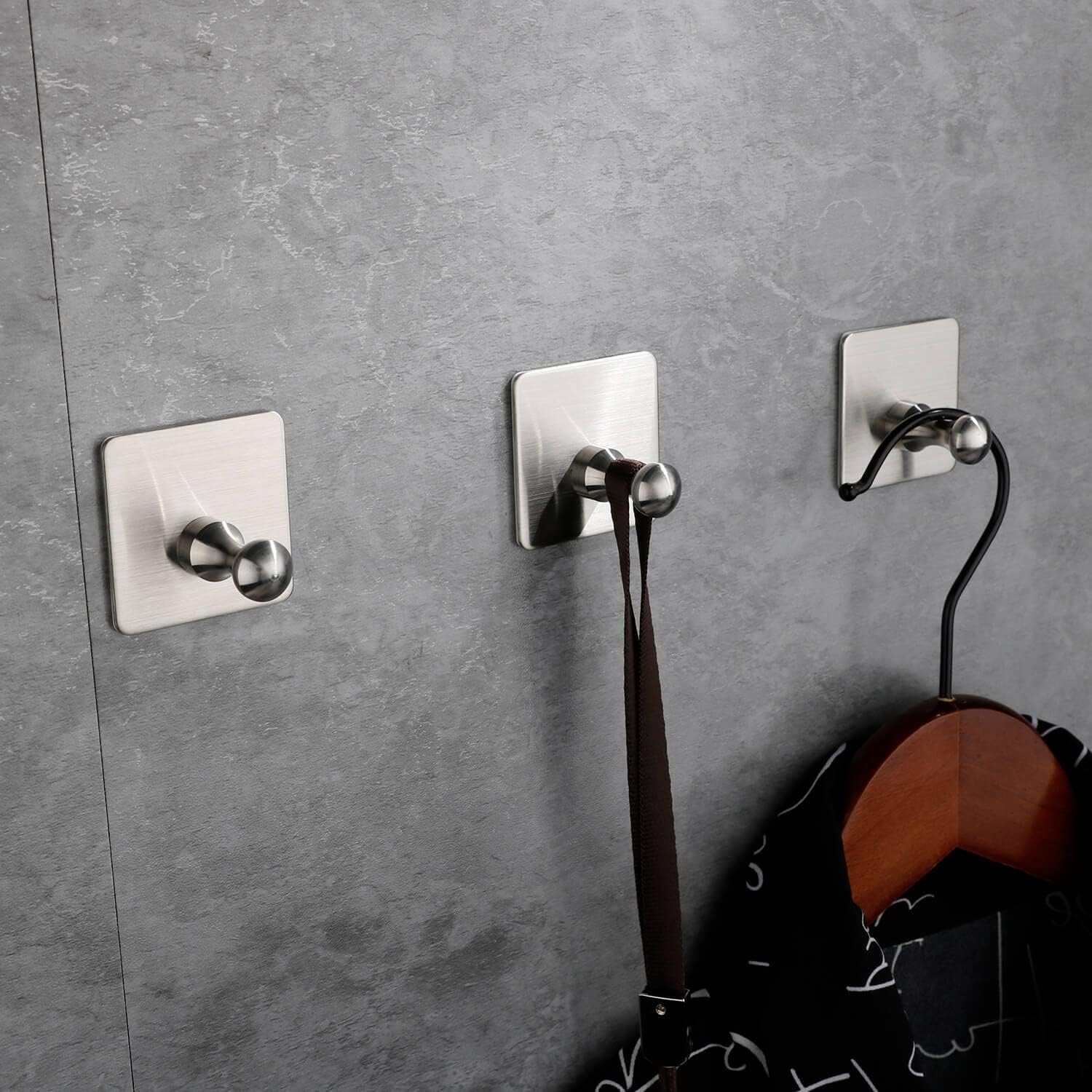 Adhesive Towel Hooks Heavy Duty Wall Hooks Stainless Steel Door Hooks for Hanging Coat, Clothes, Hat, Towel Robe Hook Rack Wall Mount Bathroom and Bedroom, Set of 4 (Silver) image number 4