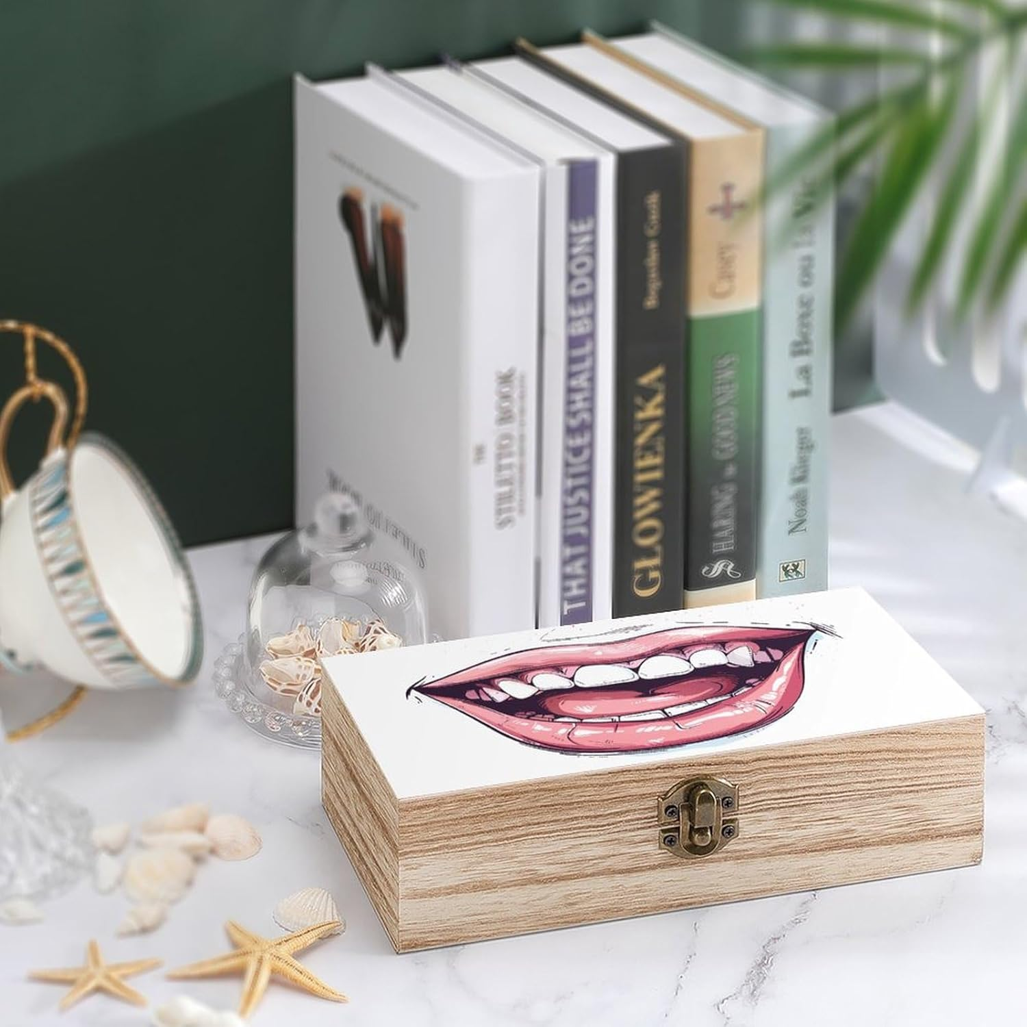 Cartoon Mouth Smiling Wooden Box Wood Wedding Keepsake Boxes with Lids Small Decorative Boxes Lightweight Wooden Memory Storage Box for Crafts Keepsakes Jewelry Photo Letter Storage image number 3