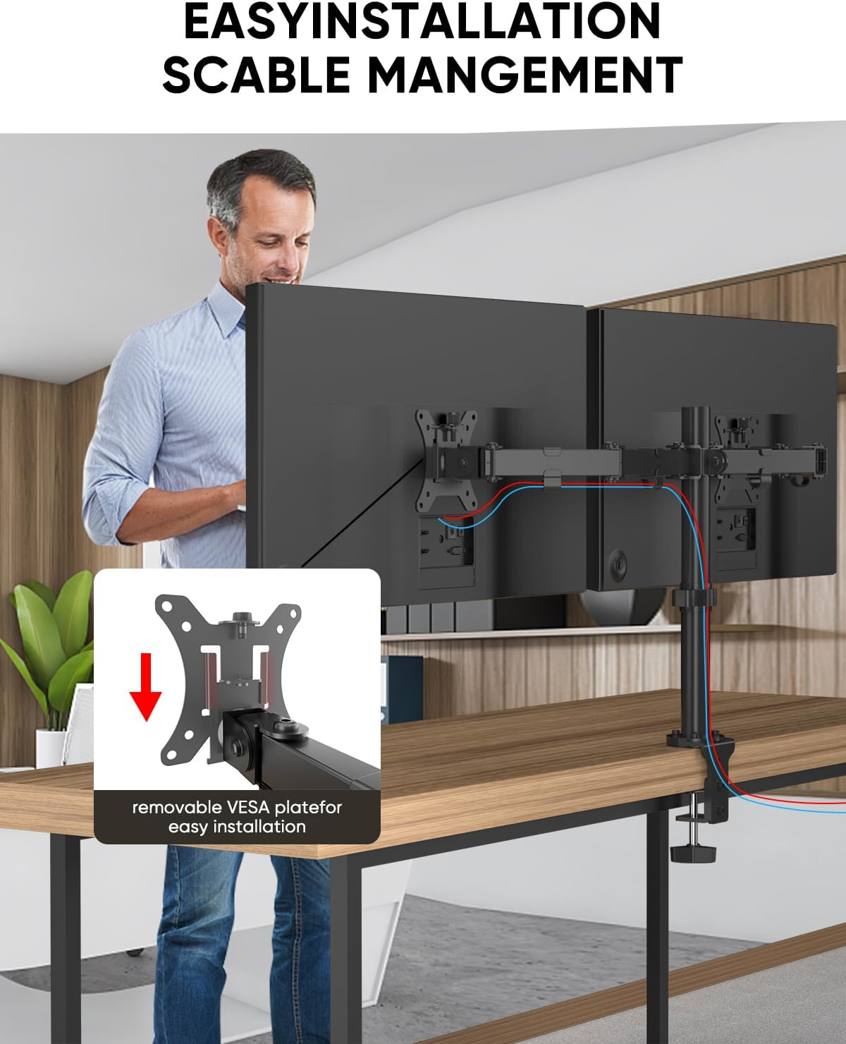 FORGING Mount Dual Monitor Desk Mount，Dual Monitor Stand for 2 Screens up to 30 Inches, 10Kg Capacity, Heavy-Duty Fully Adjustable Arms with Grommet Mount/C Clamp Mount image number 2