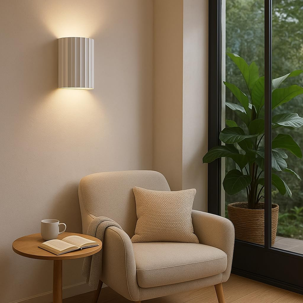 Modern White LED Wall Sconce &ndash; up and down Indoor Light Fixture with Ripple Texture, G9 Bulbs Included &ndash; for Bedroom, Hallway, Entryway, 2PCS image number 3