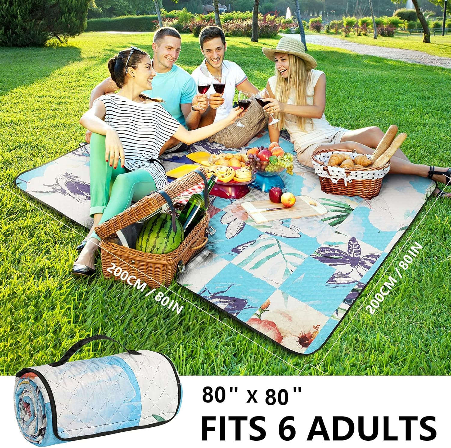 AMMSUN Picnic Blanket Mat Rug Waterproof Sandproof 200X200Cm 4-8 Person Extra Large Beach Blanket Easy to Fold Lightweight Skin-Friendly and Comfortable for Beach, Camping,Family Concerts,Park image number 4