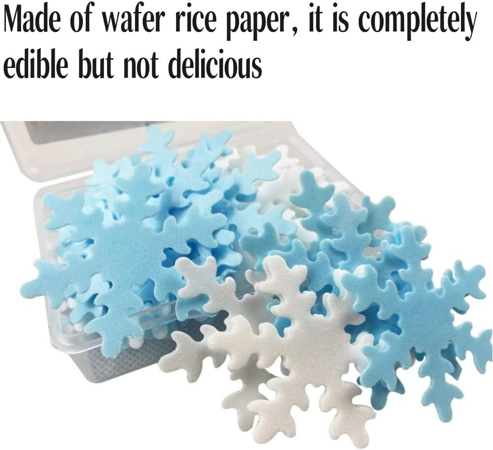 Edible Snowflake Cake Cupcake Topper, 50Pcs 5Cm Edible Frozen Cake Topper, Winter Cupcake Topper, Edible Snowflake Cake Cupcake Decoration, Edible Snowflakes Cake Topper Wafer Cupcake Toppers