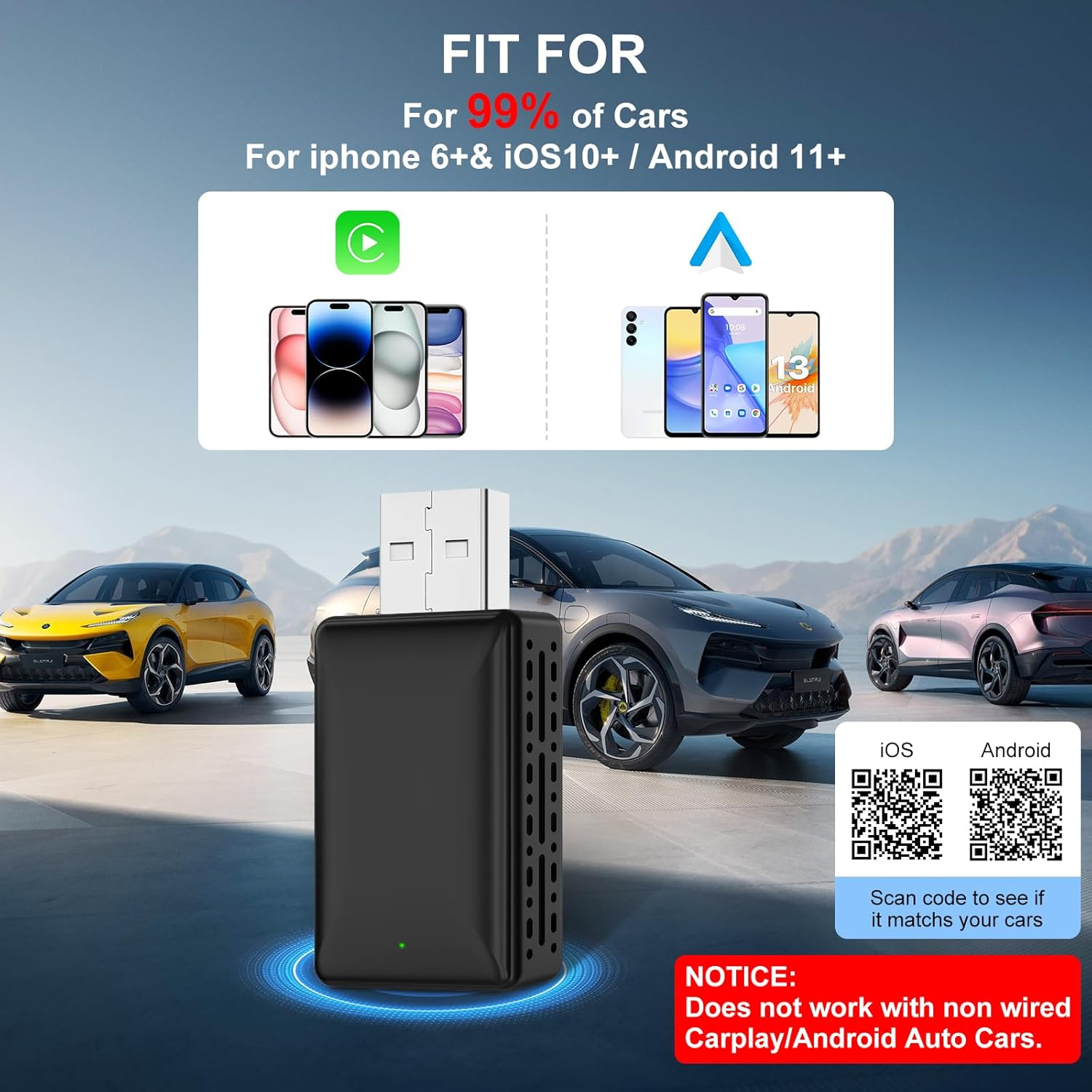 2 in 1 Wireless Carplay Adapter 2025 Fit for Cars 2016+ Factory Wired Carplay/Android Auto, Car Play Dongle Converts Wired to Wireless, Online Upgrade image number 3